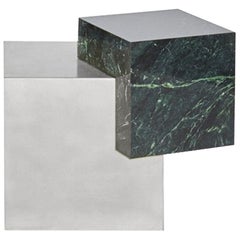Marble and Stainless Steel Coexist Askew Side Table by Slash Objects