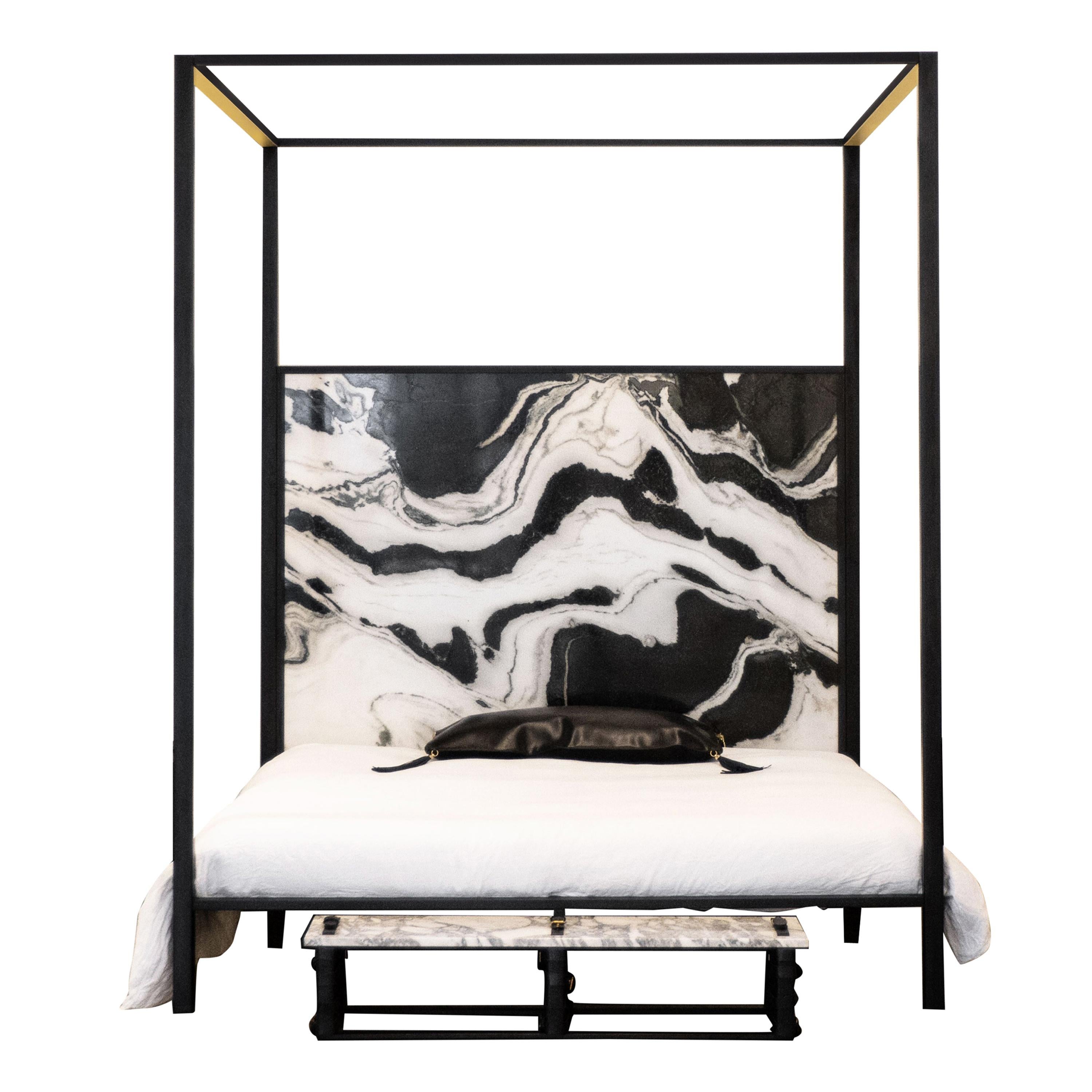 Marble and Steel Canopy Bed