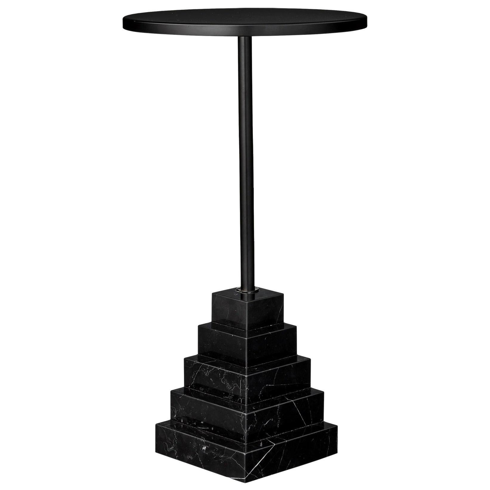 De La Espada Gold Plated Steel Ring Side Table with Carrara Marble Top