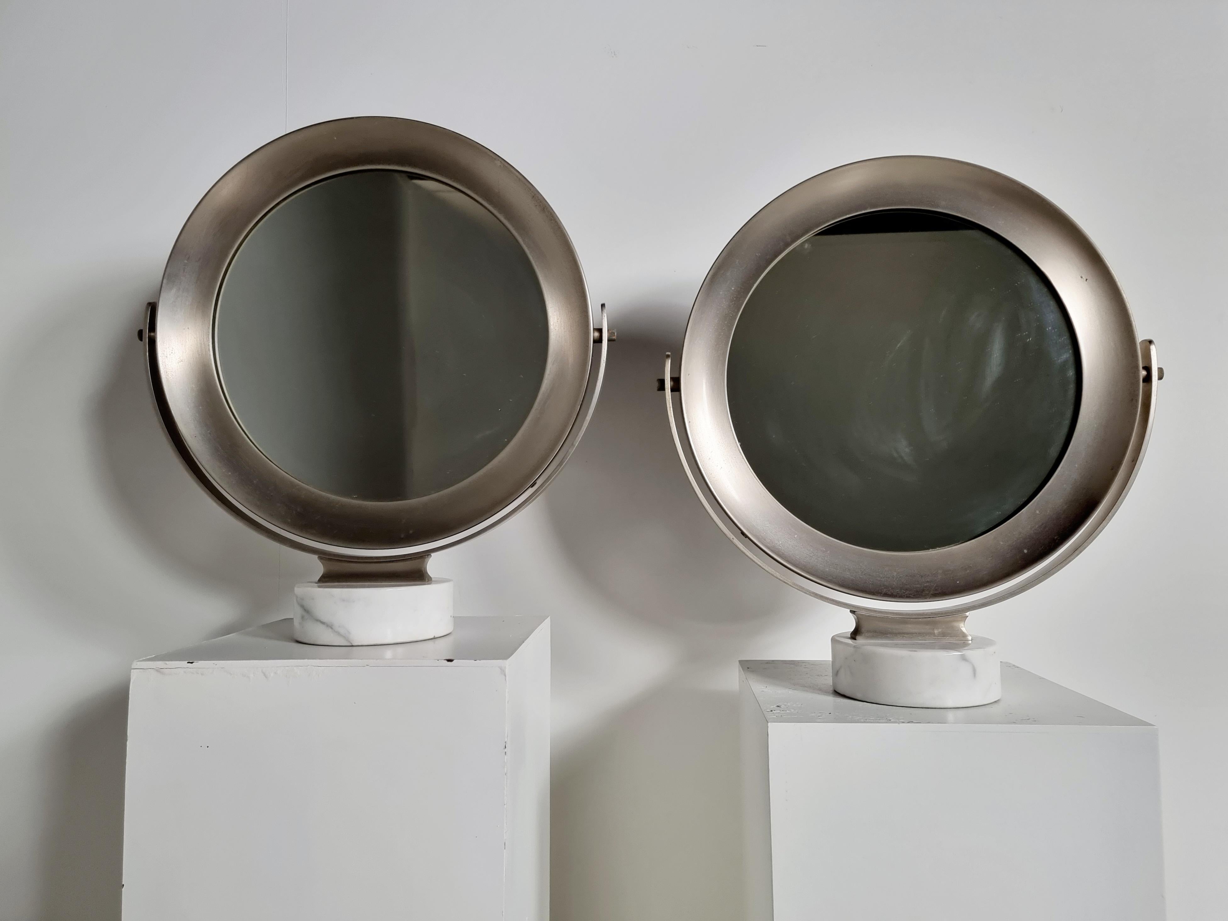 Mid-Century Modern Marble and Steel Narciso Table Mirror by Sergio Mazza for Artemide, Italy, 1970 For Sale