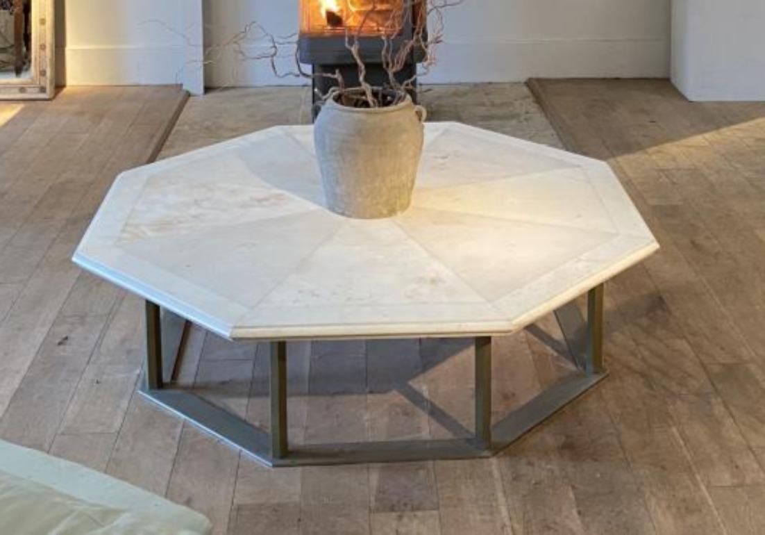 English Marble and Steel Octagonal Low Table For Sale