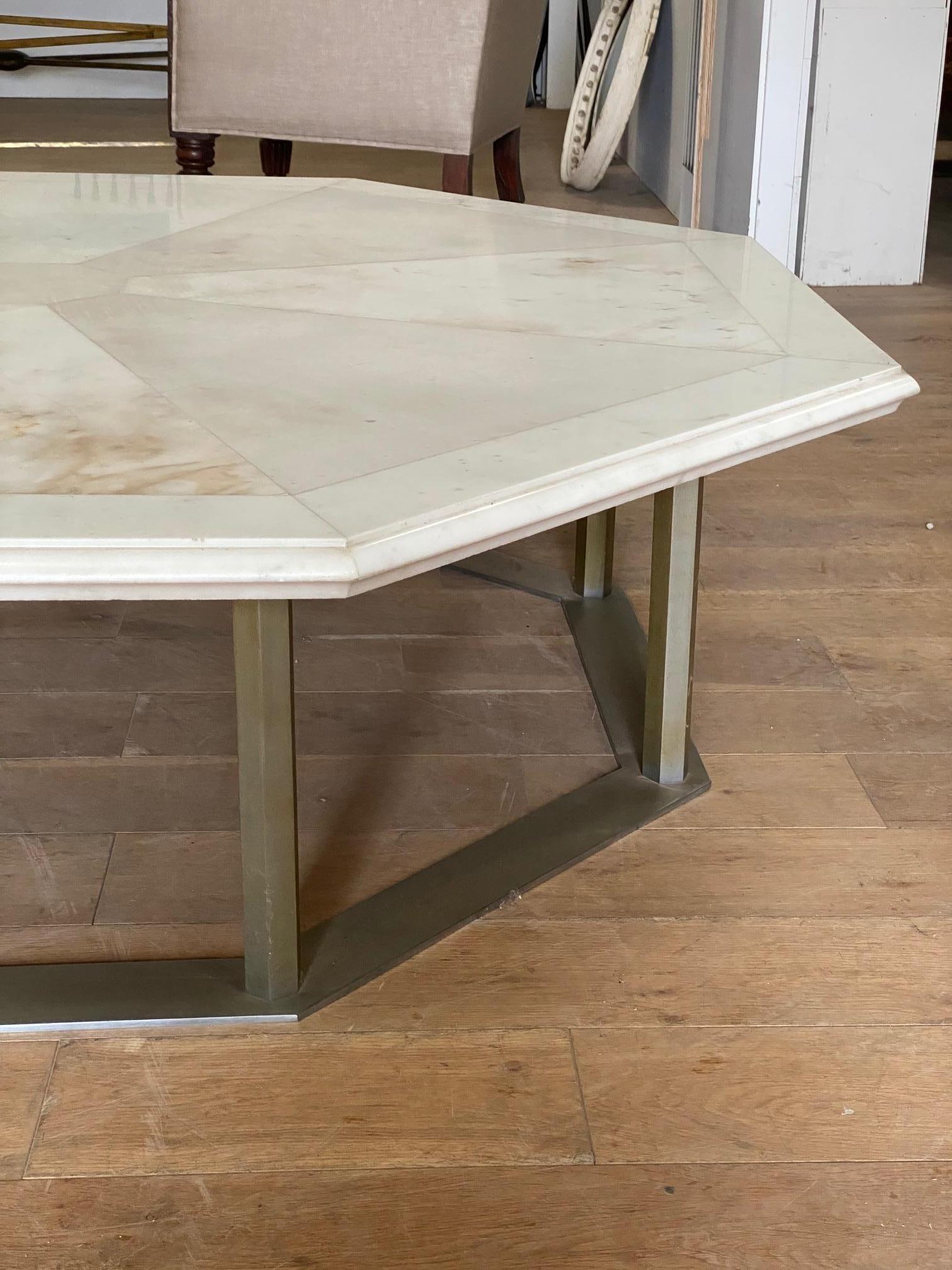 Late 20th Century Marble and Steel Octagonal Low Table For Sale