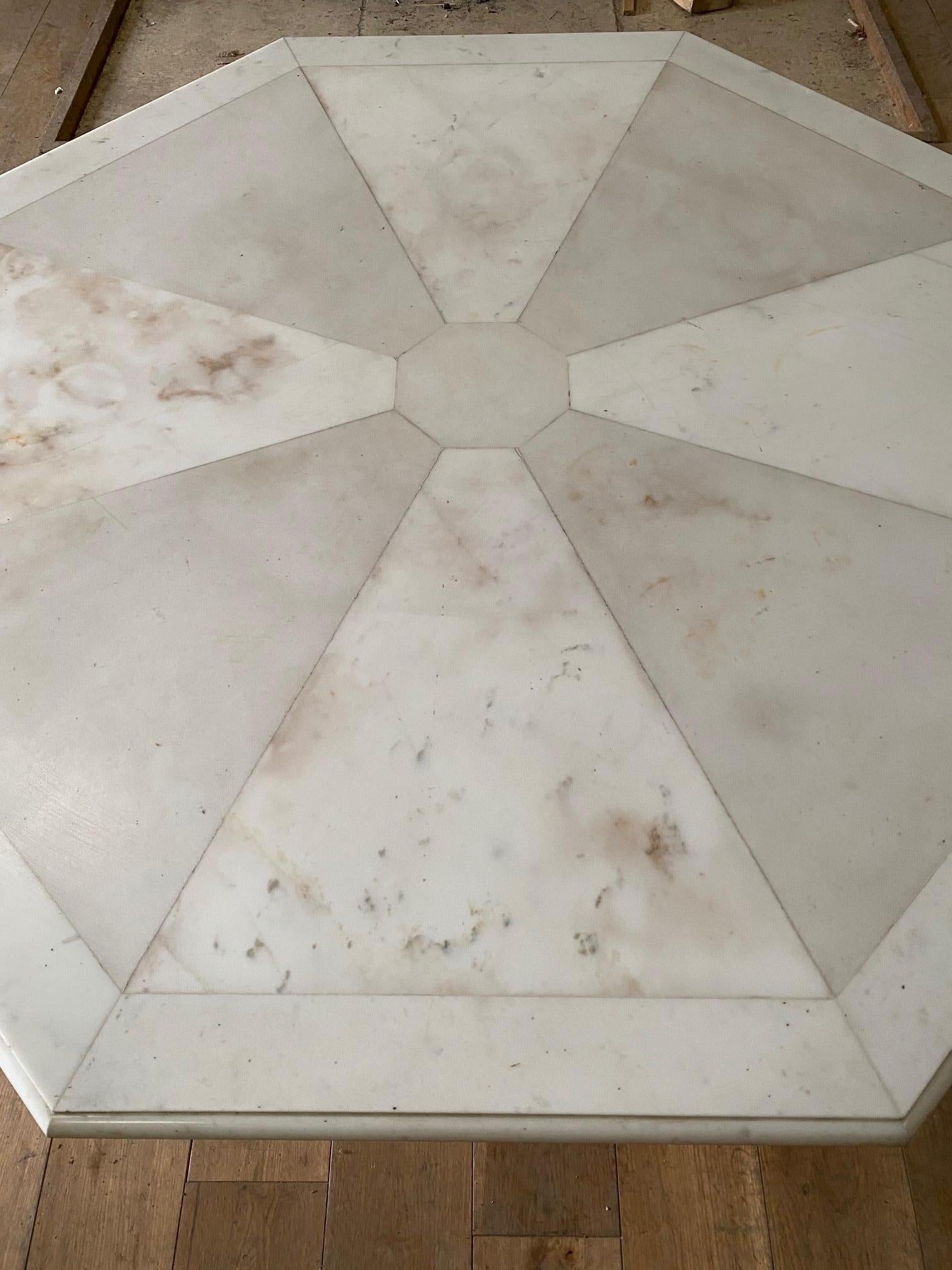 Marble and Steel Octagonal Low Table For Sale 2