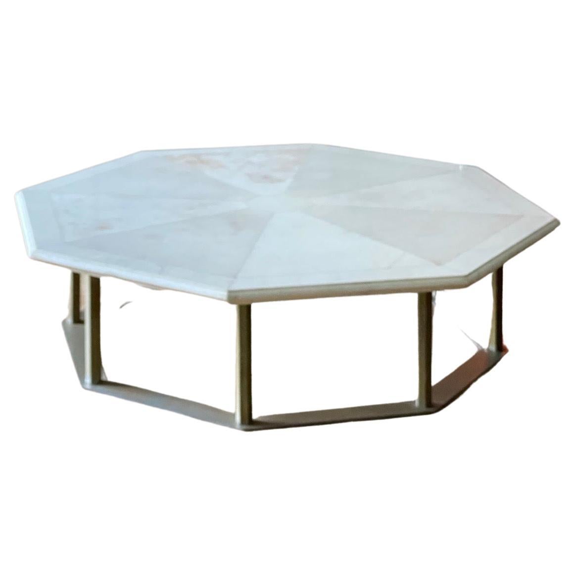 Marble and Steel Octagonal Low Table For Sale