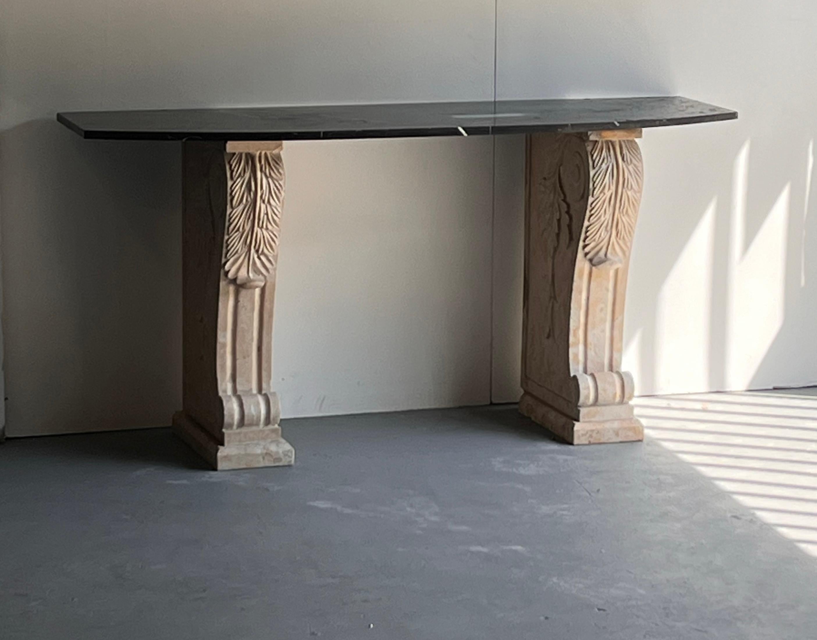 Polished Marble and stone Consol Table For Sale