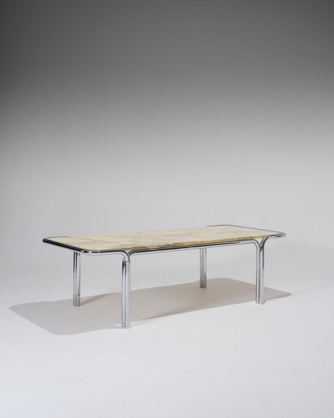 Mid-Century Modern Marble and Tubular Metal Coffee Table, 1970s For Sale