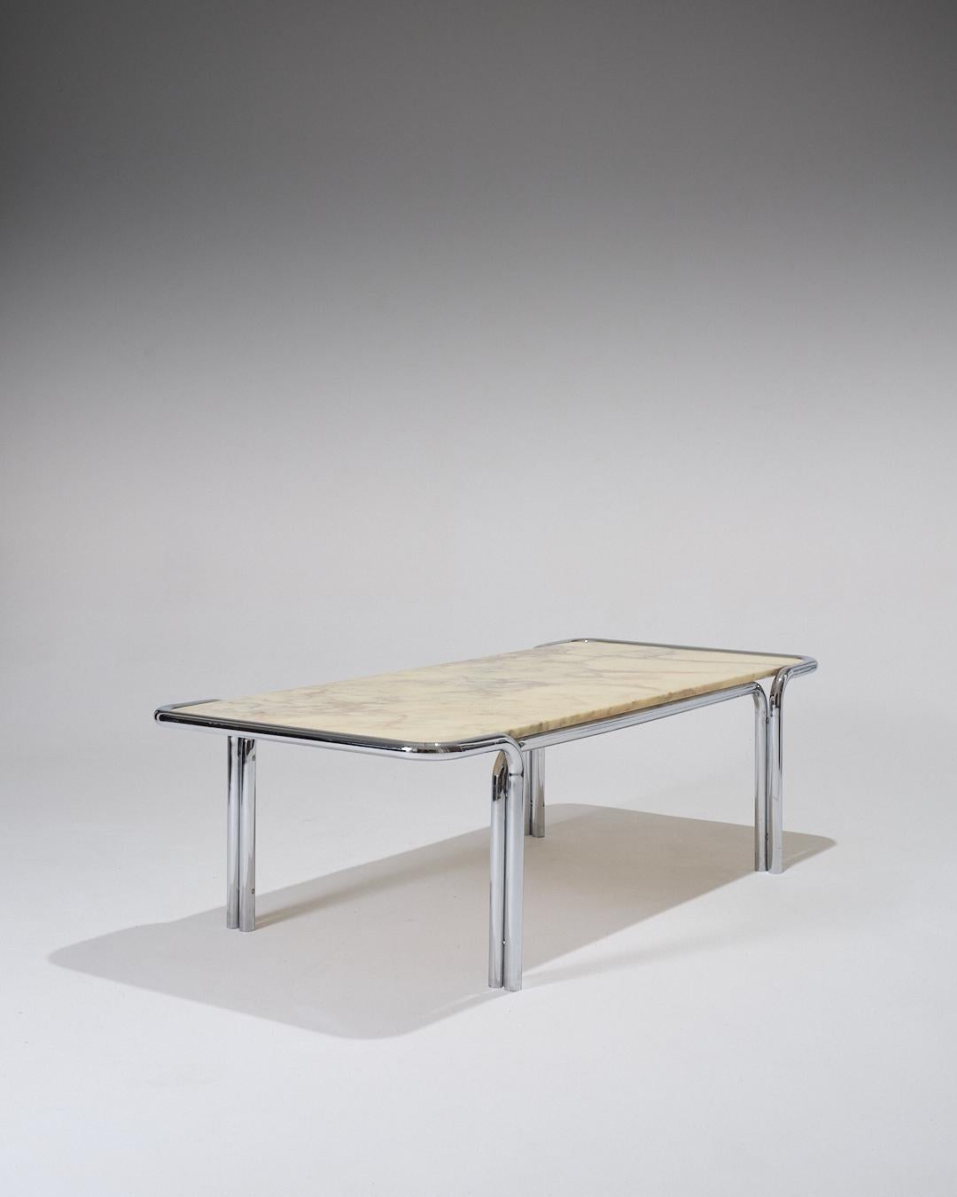 20th Century Marble and Tubular Metal Coffee Table, 1970s For Sale