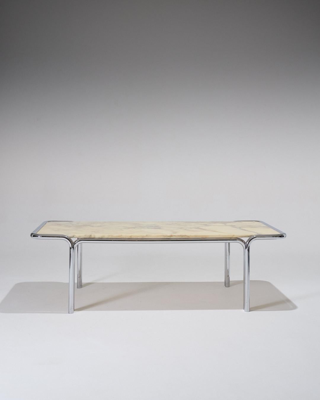 Marble and Tubular Metal Coffee Table, 1970s For Sale 1