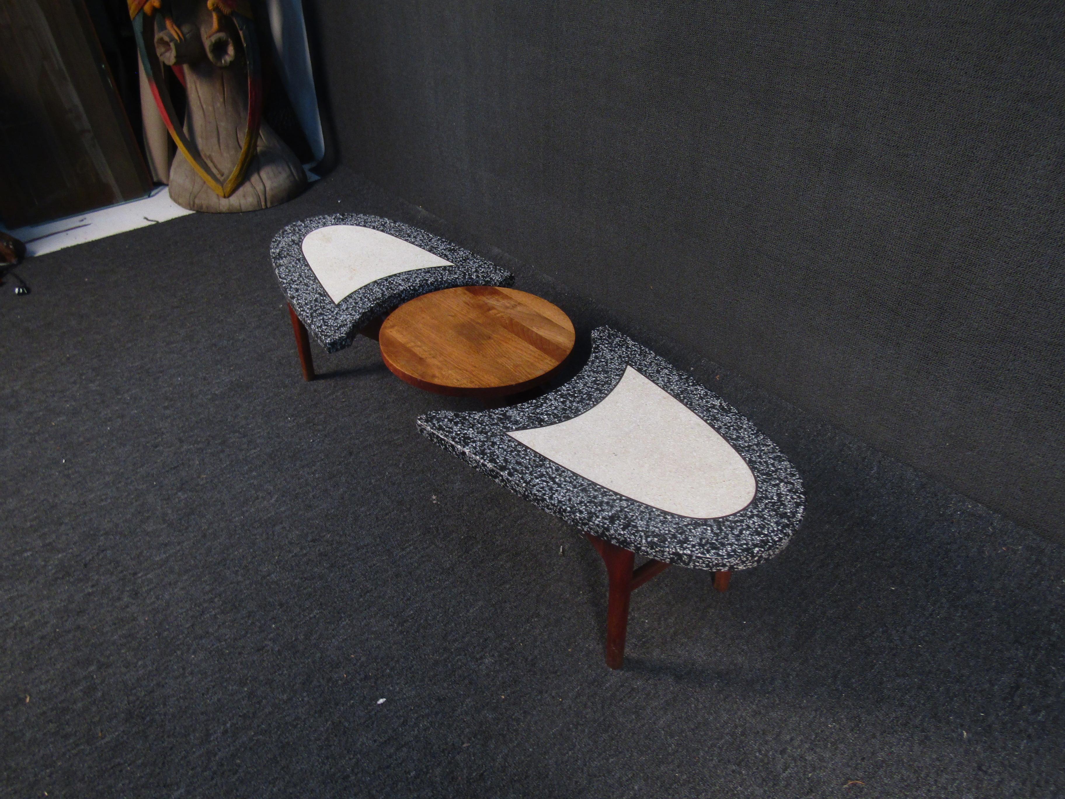 Mid-Century Modern Marble and Walnut Coffee Table in the Style of Adrian Pearsall For Sale
