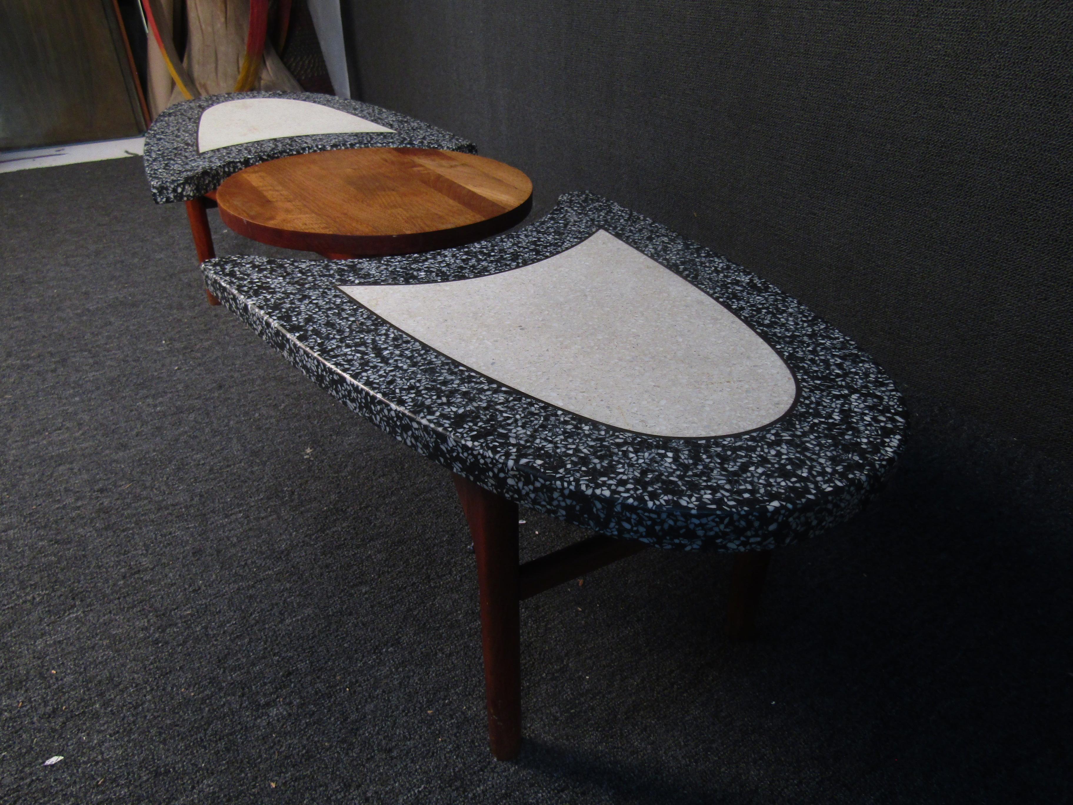 Marble and Walnut Coffee Table in the Style of Adrian Pearsall For Sale 1