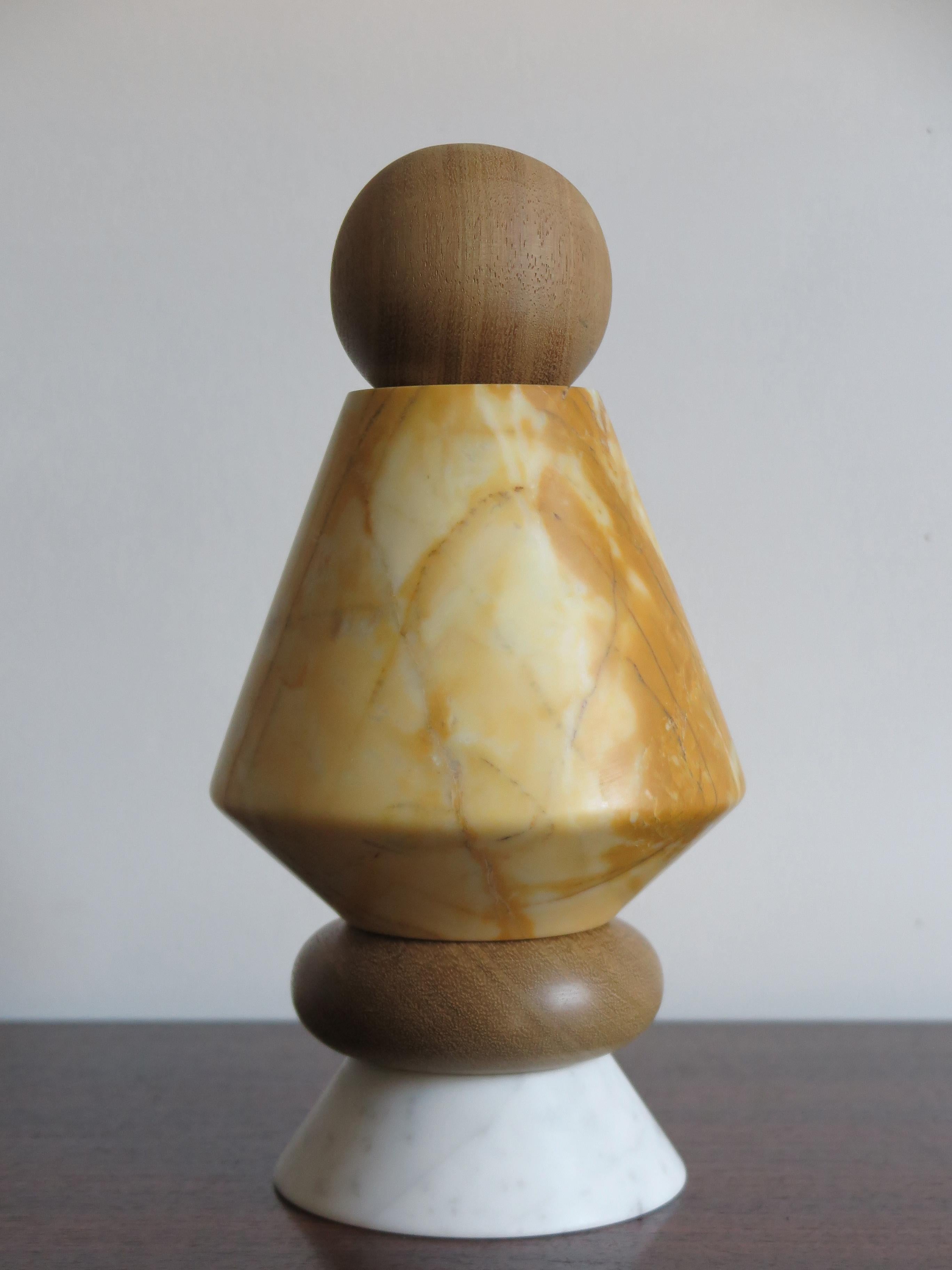 Modern Marble and Wood Contemporary Sculpture, Candleholders, Flower Vase 