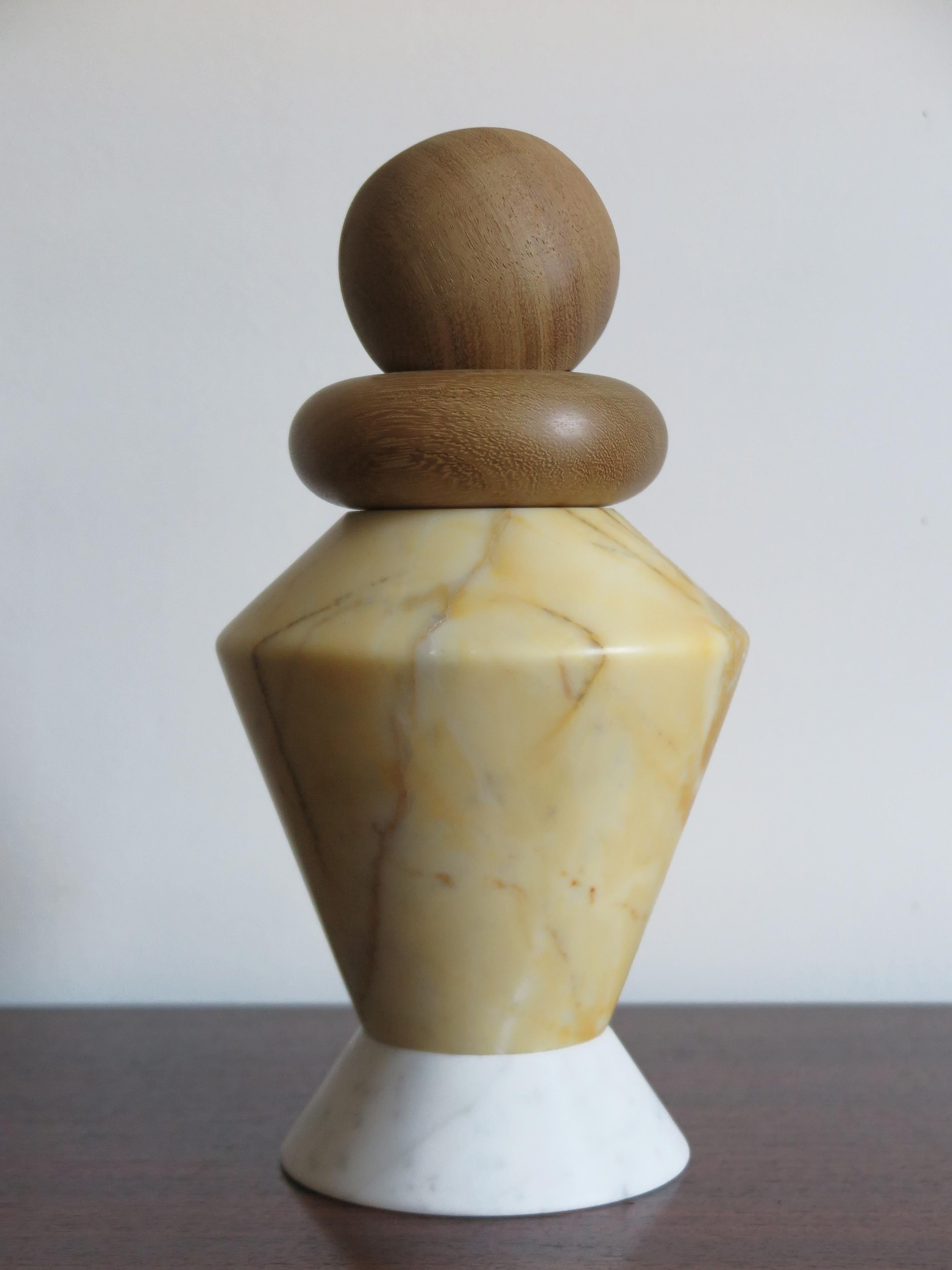 Italian Marble and Wood Contemporary Sculpture, Candleholders, Flower Vase 
