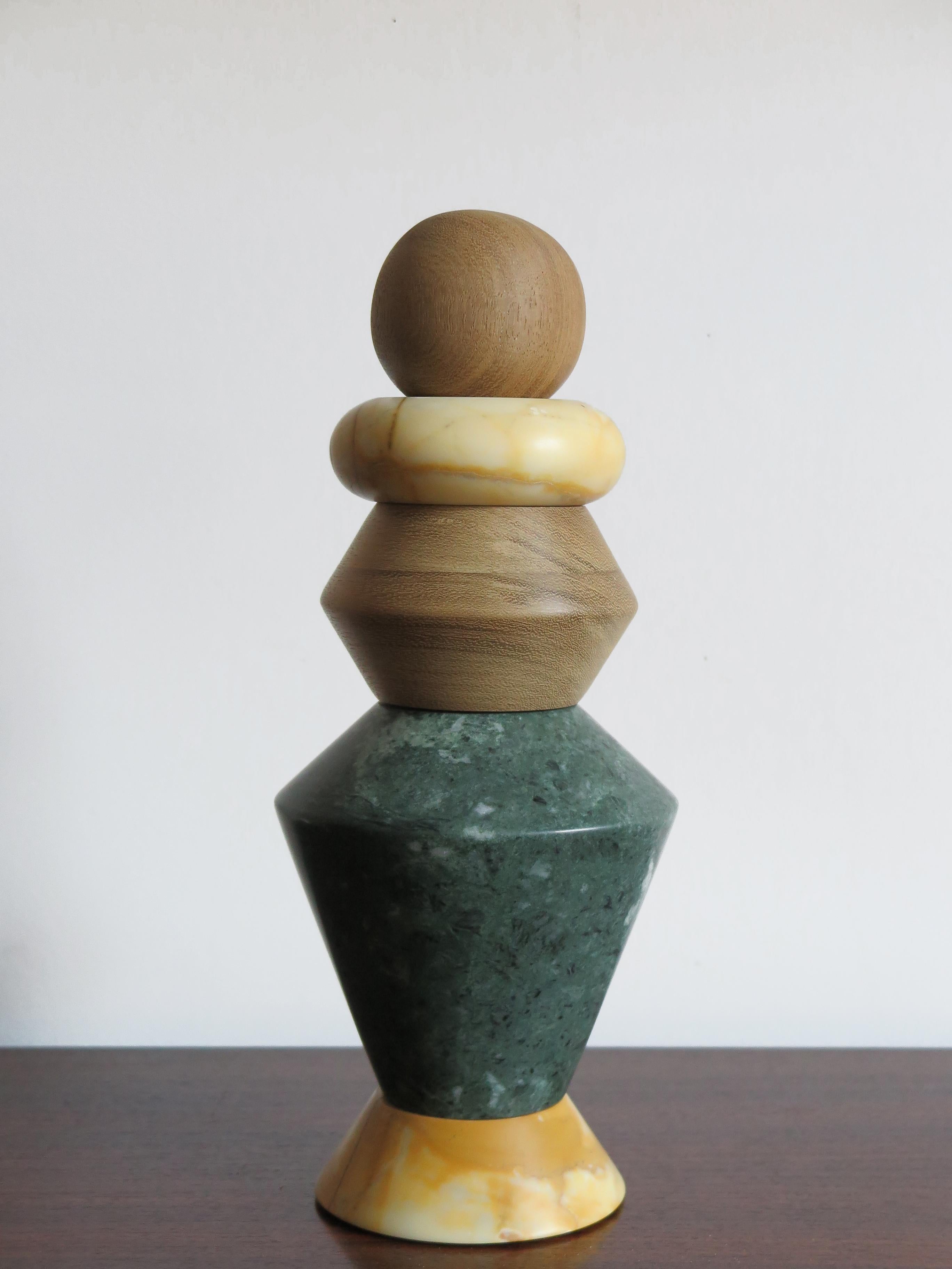 Marble and Wood Contemporary Sculpture, Flower Vase 