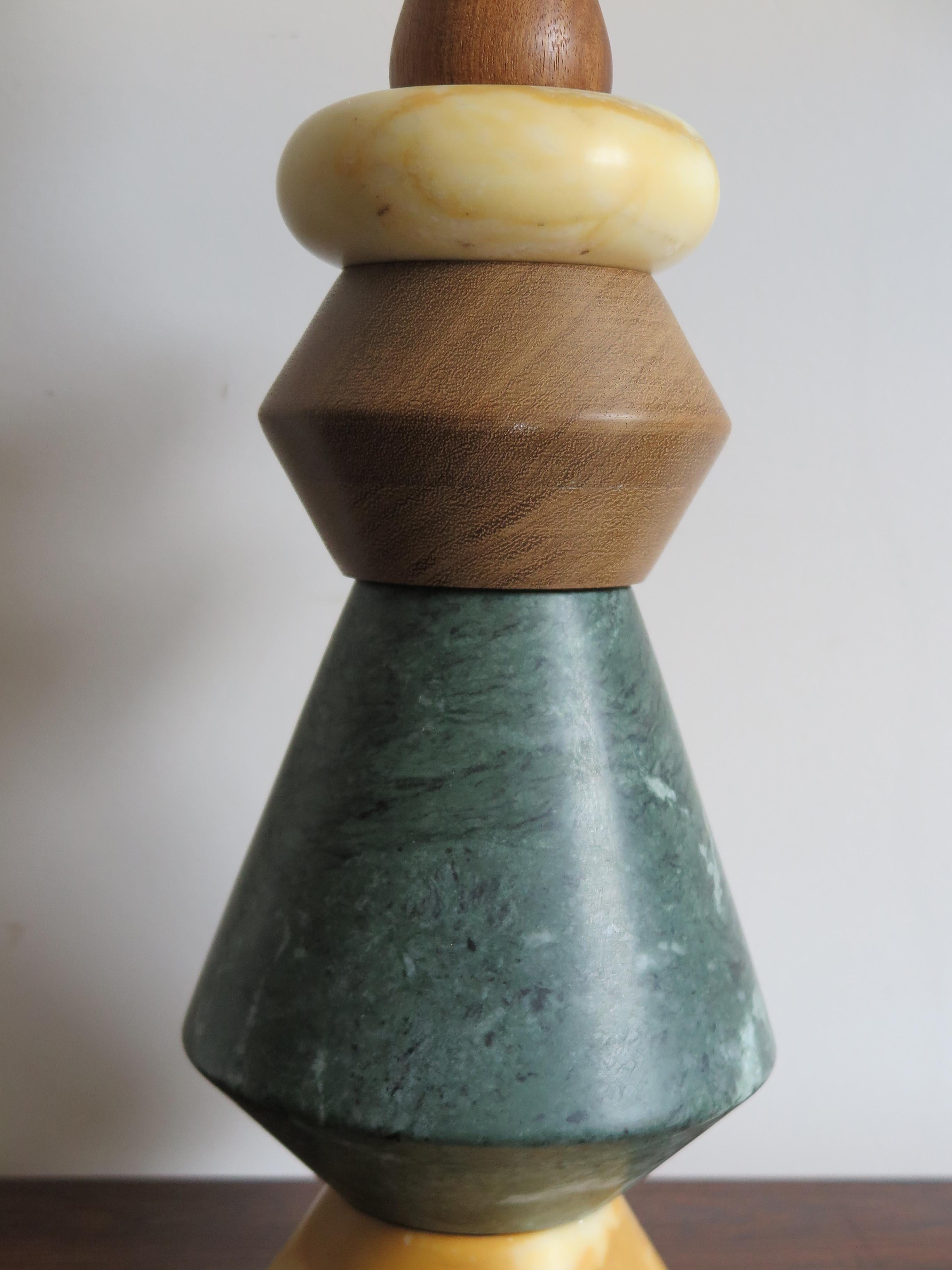 Marble and Wood Contemporary Sculpture, Flower Vase 