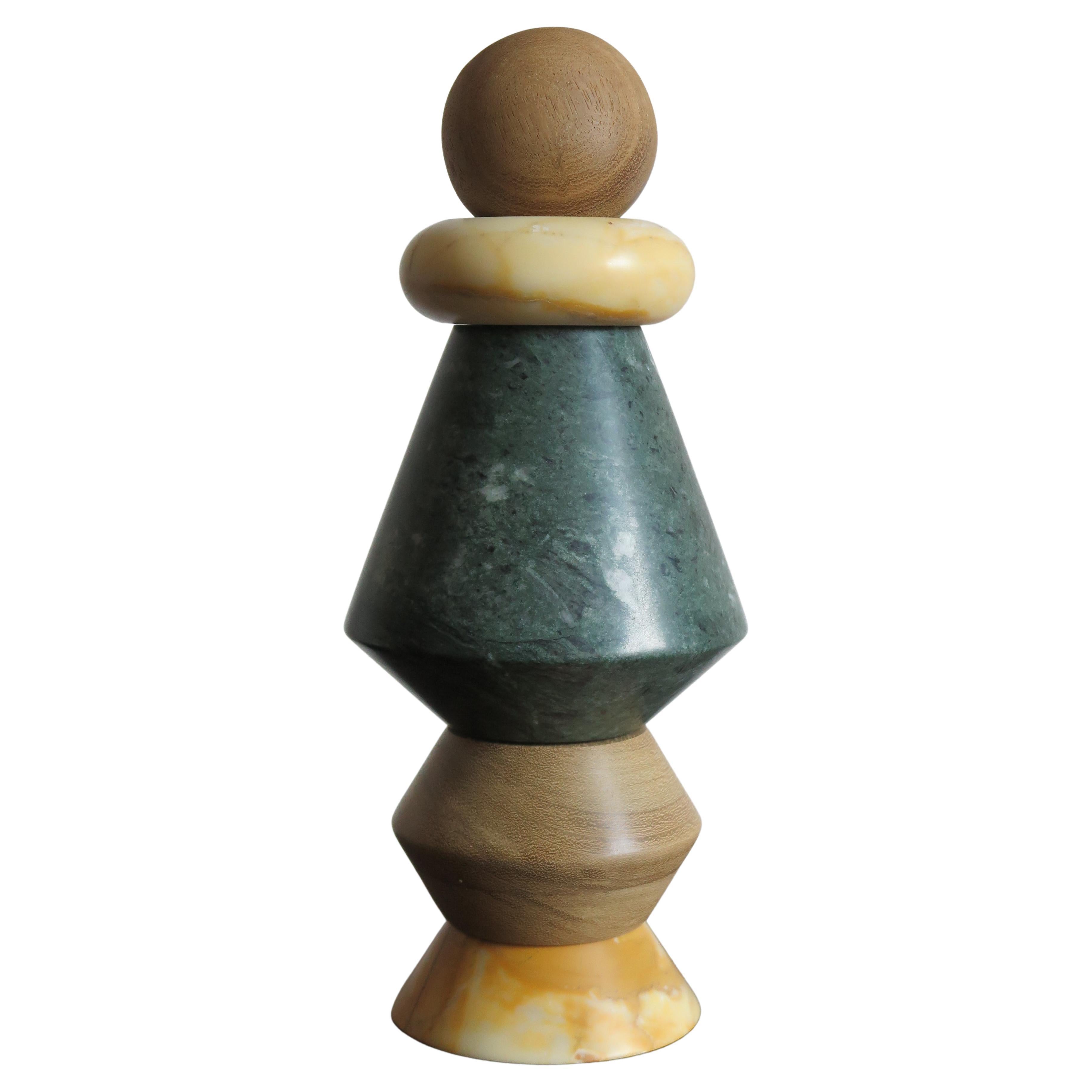 Marble and Wood Contemporary Sculpture, Flower Vase "iTotem"