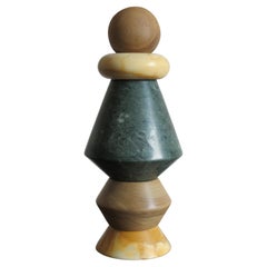 Marble and Wood Contemporary Sculpture, Flower Vase "iTotem"
