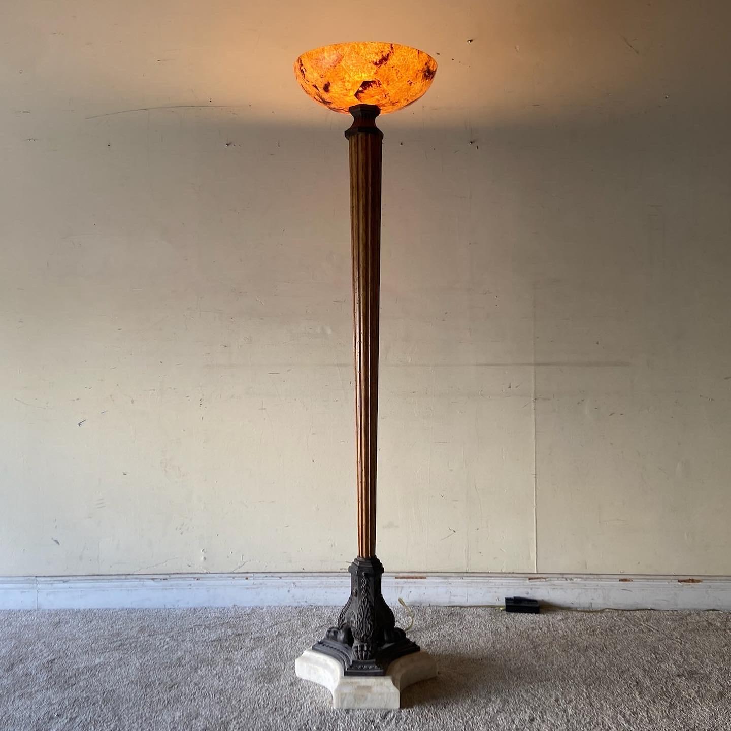 Post-Modern Marble and Wood Floor Lamp For Sale