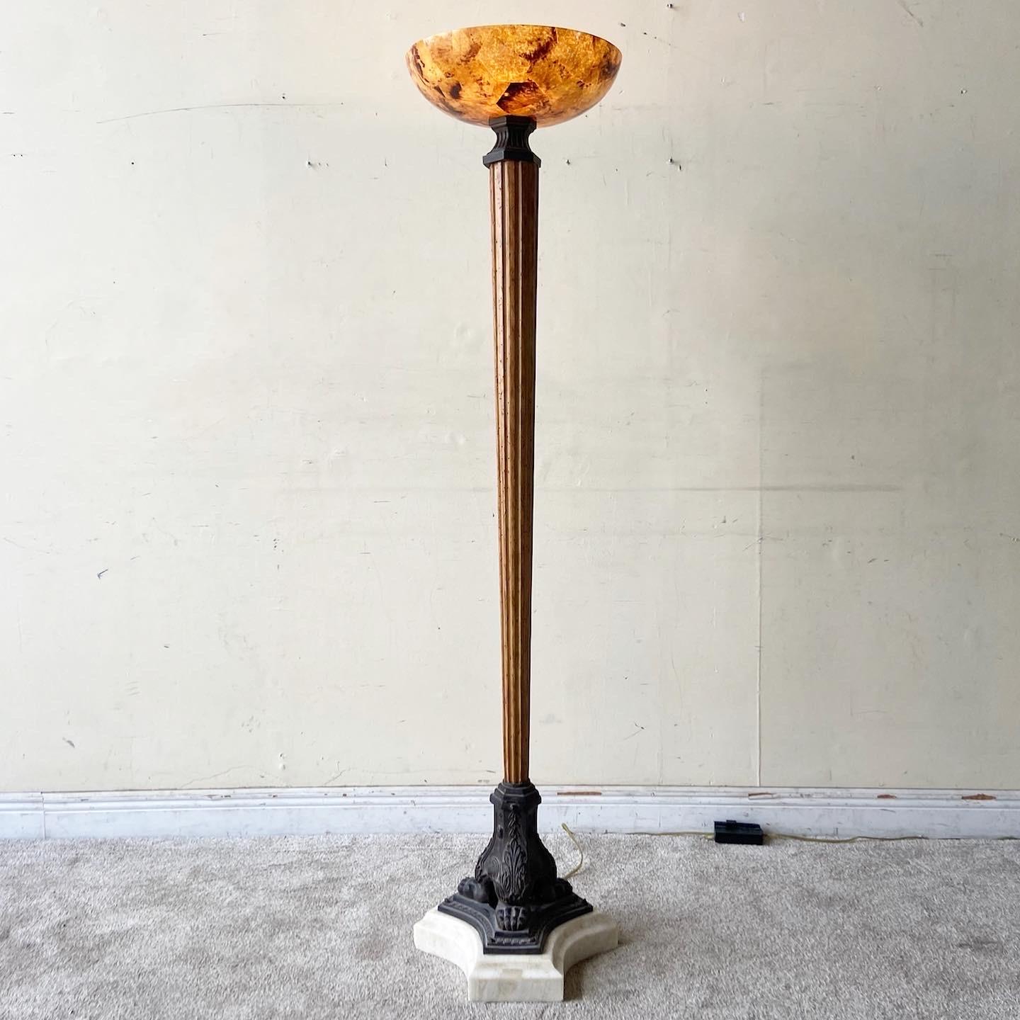 American Marble and Wood Floor Lamp For Sale