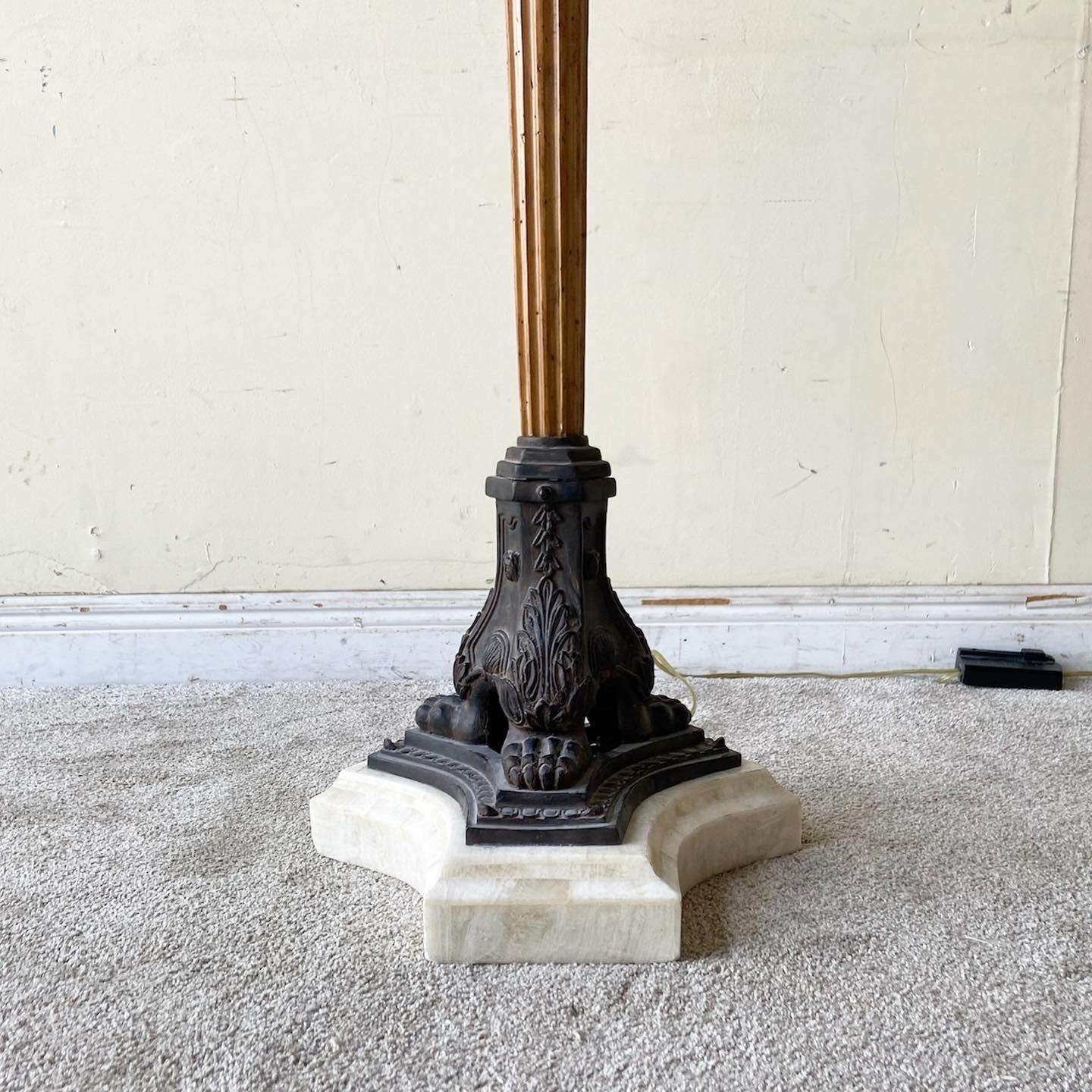 Marble and Wood Floor Lamp In Good Condition For Sale In Delray Beach, FL