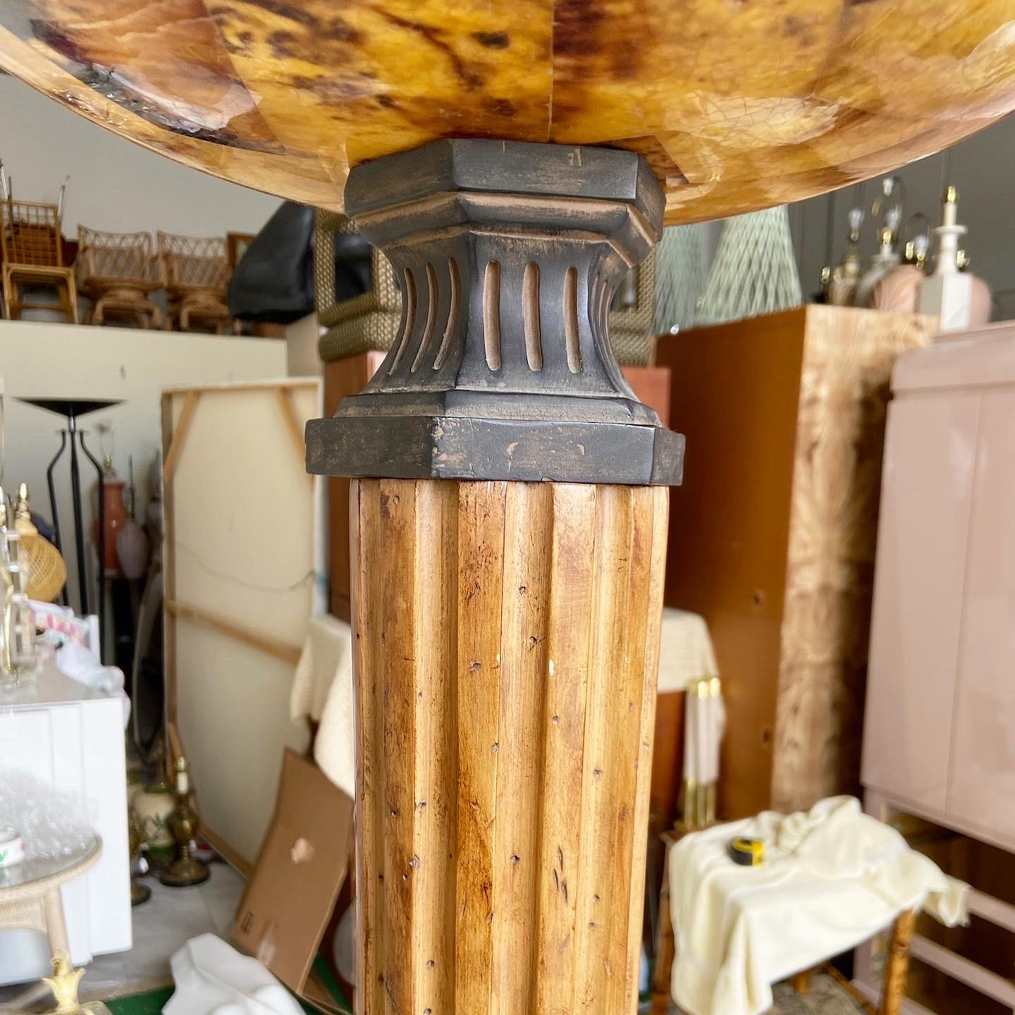 Stone Marble and Wood Floor Lamp For Sale