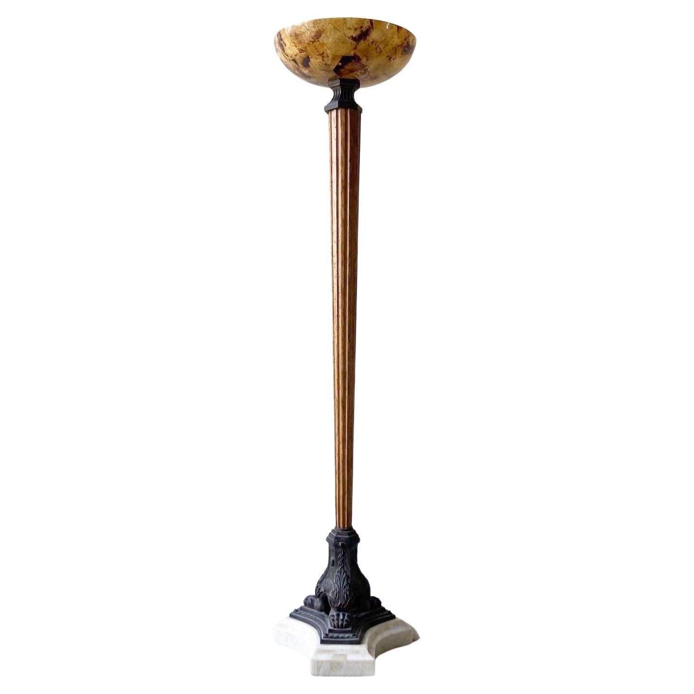 Marble and Wood Floor Lamp For Sale