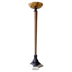 Vintage Marble and Wood Floor Lamp