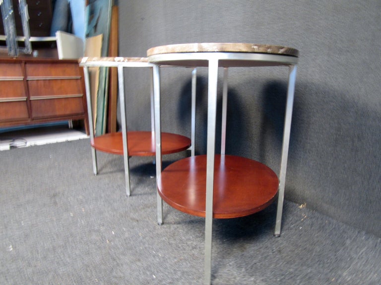 Marble and Wood Two Tier End Tables For Sale at 1stDibs