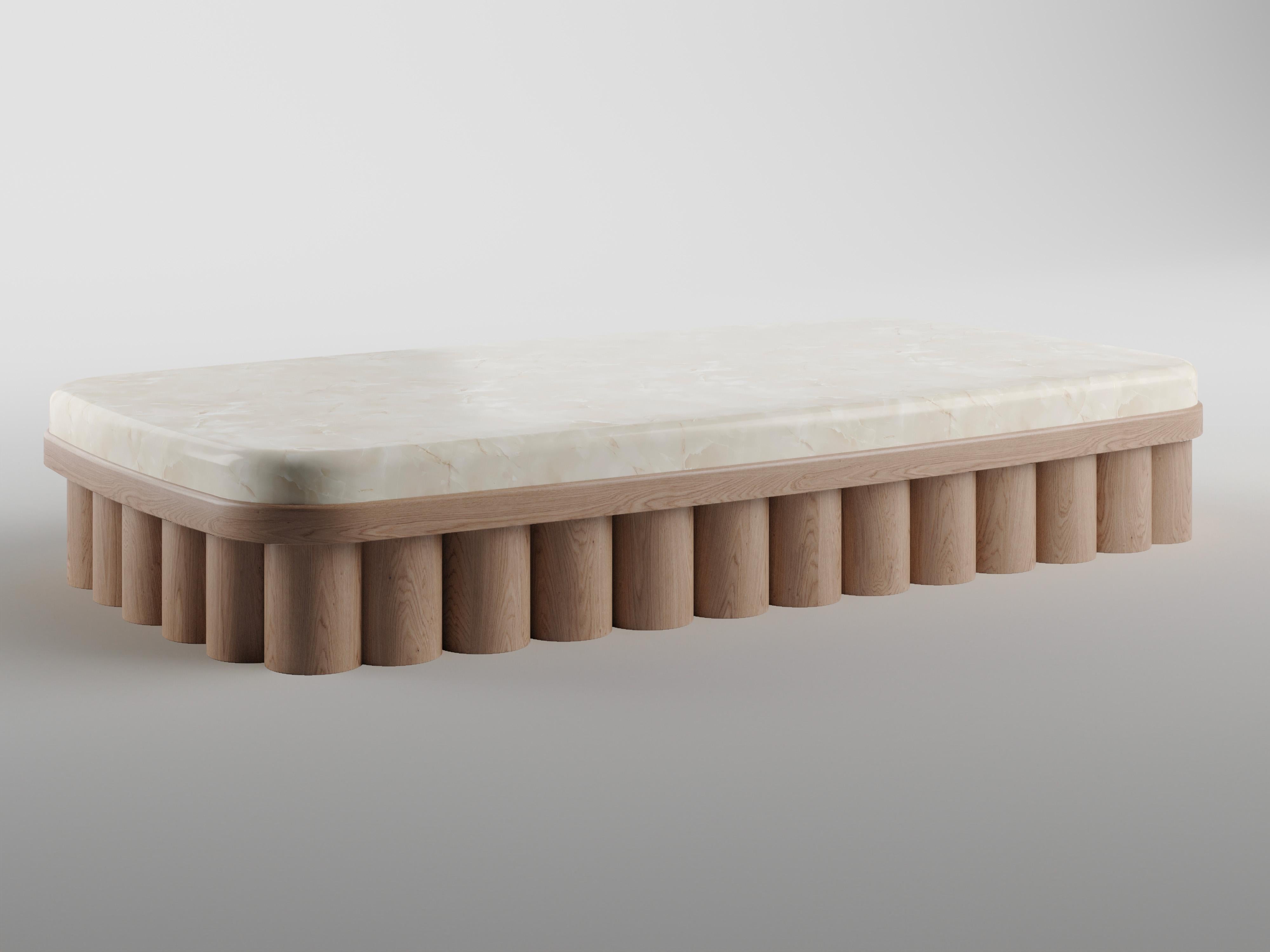 French Marble and Wood Yuzu Coffee Table by KY ARCHITECTURE For Sale