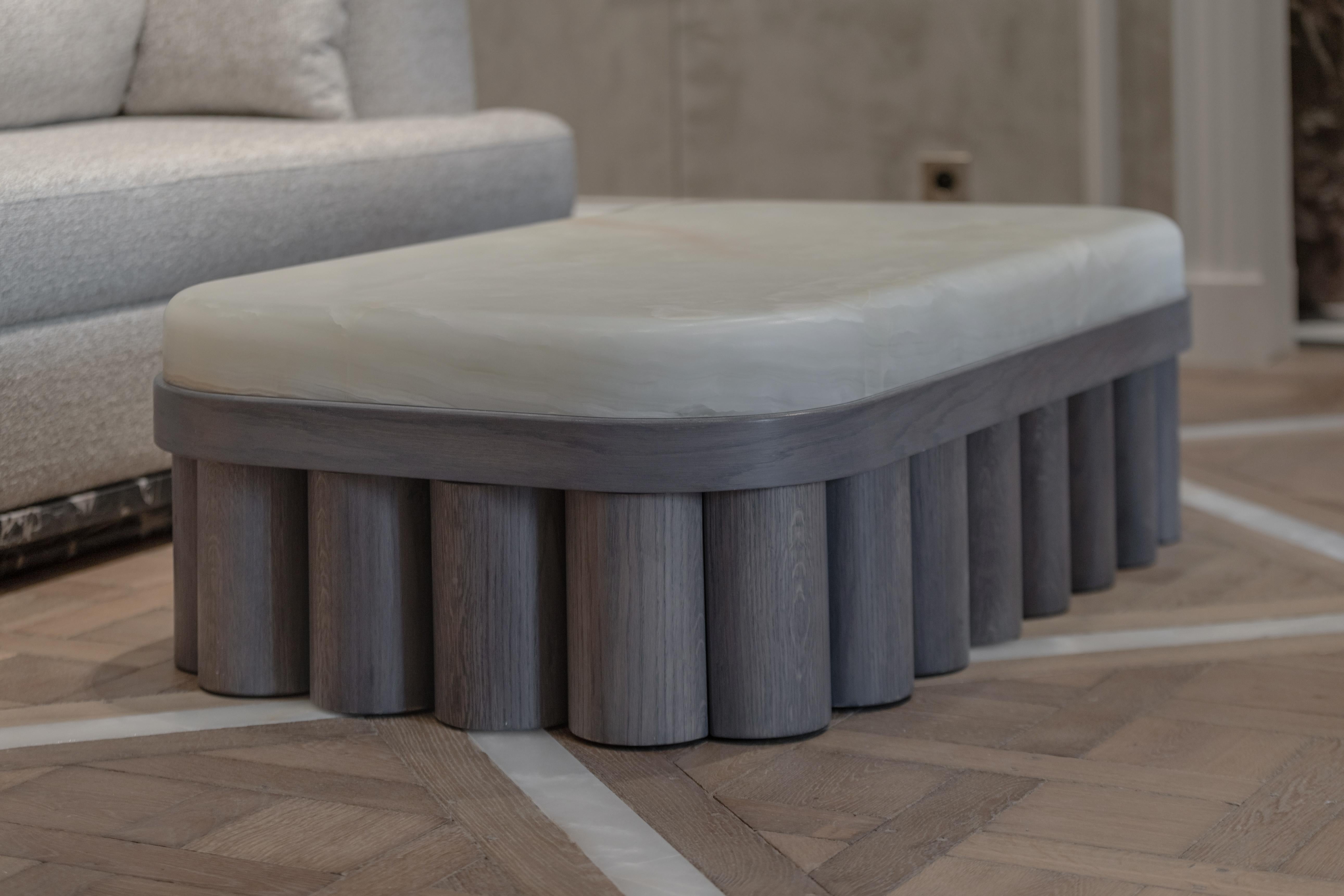 Contemporary Marble and Wood Yuzu Coffee Table by KY ARCHITECTURE For Sale