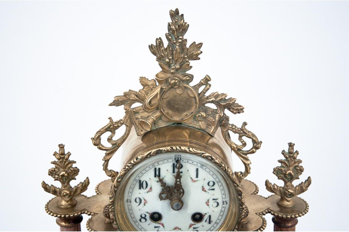 Horloge ancienne en marbre avec deux Amphores, France, vers 1900 2