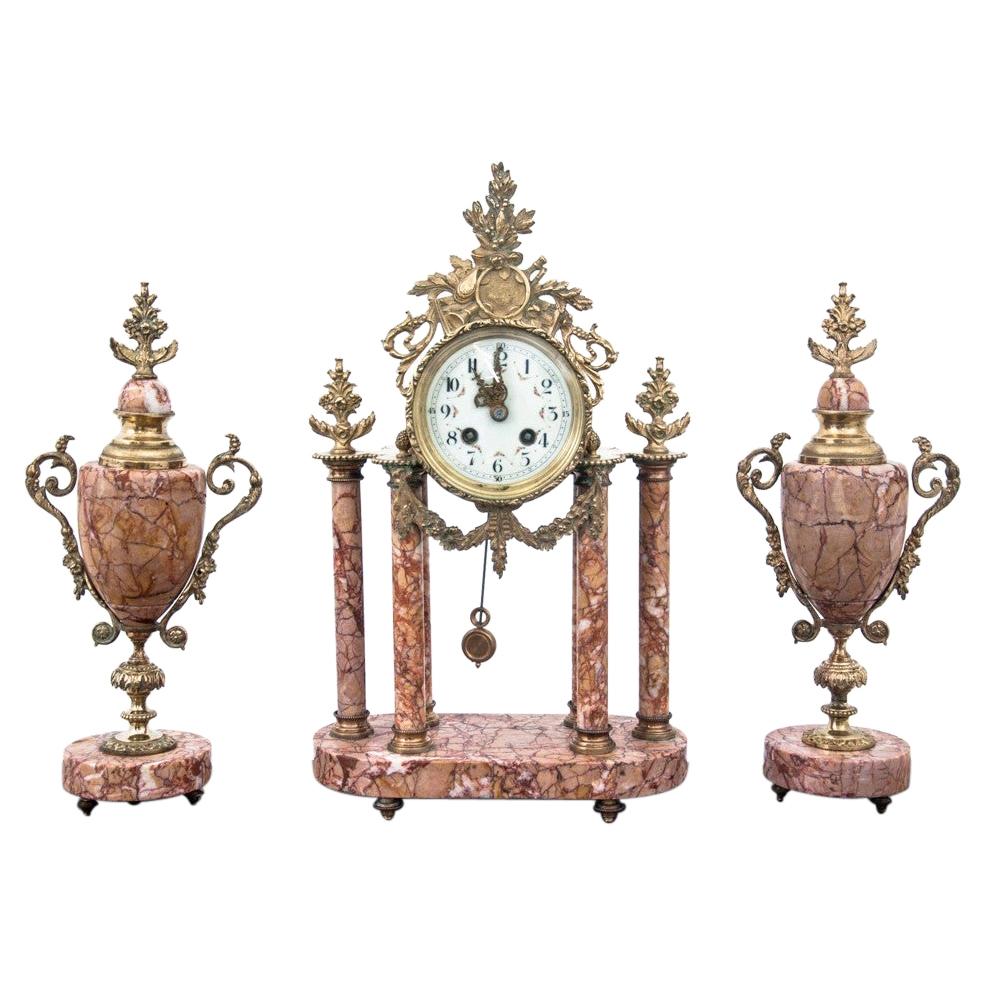 Marble Antique Clock with Two Amphoras, France, circa 1900