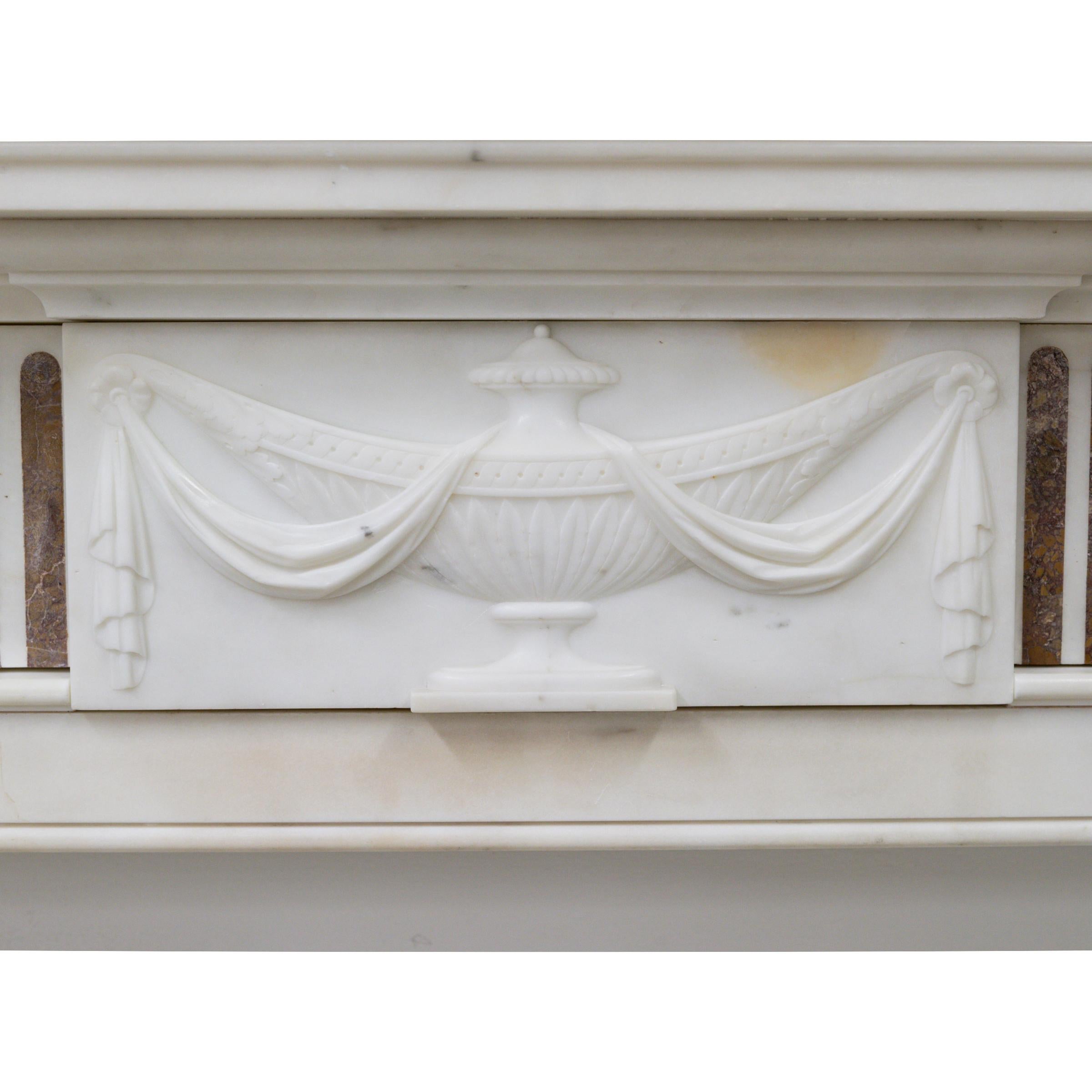 18th Century Marble Antique Late Georgian Statuary and Spanish Brocatello Inlay Chimneypiece  For Sale