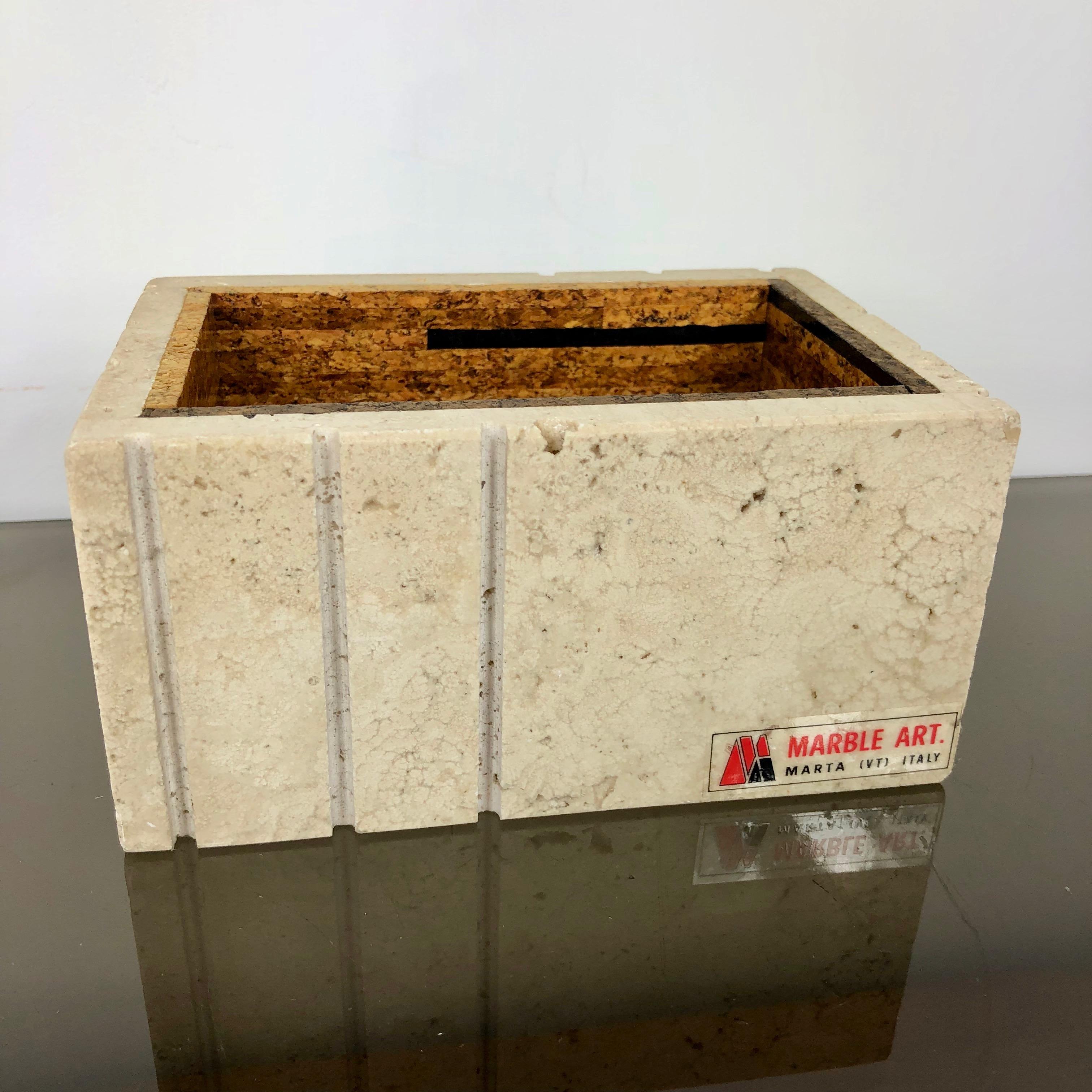 Late 20th Century Marble Art Travertine Box Cork Interiors, Italy, 1970s