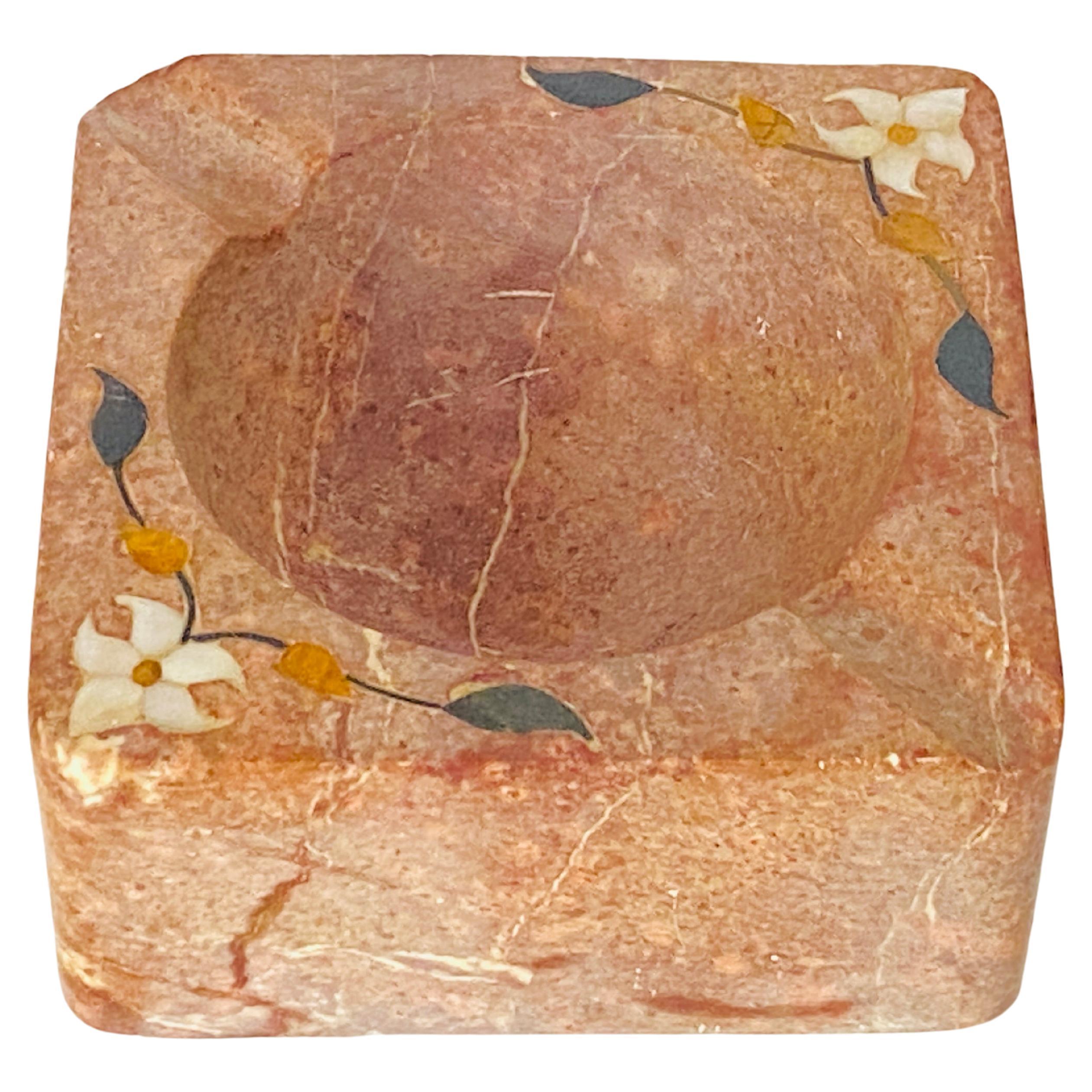 Monumental Vintage Italian Pink and Gray Checkered Marble Ashtray