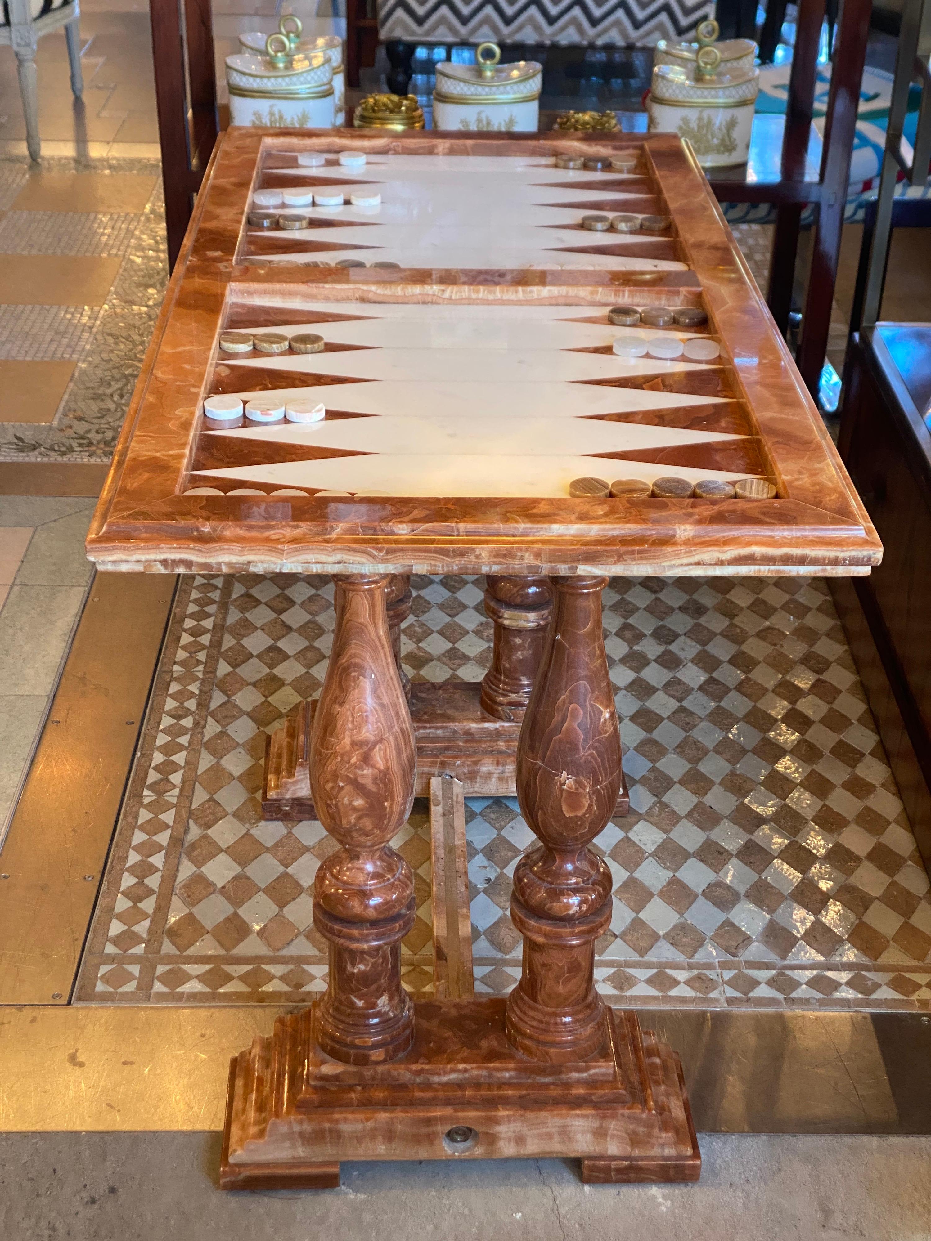 20th Century Marble Backgammon Table Custom Brown and White