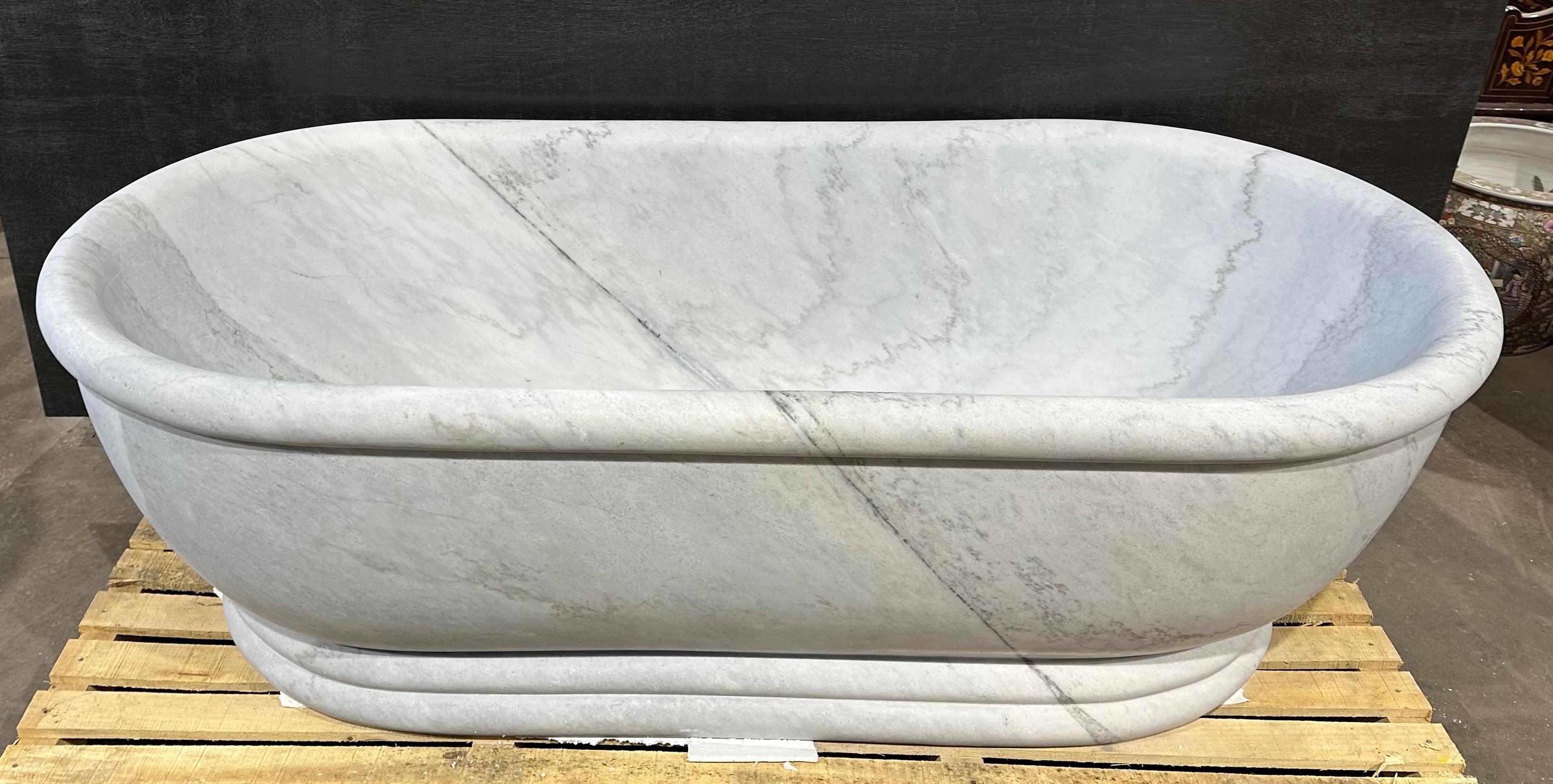 A luxurious and stunning baroque style freestanding marble bath. This bath would look very grand in any bathroom.
Height 61cm L192cm D88cm Internal Depth 46cm