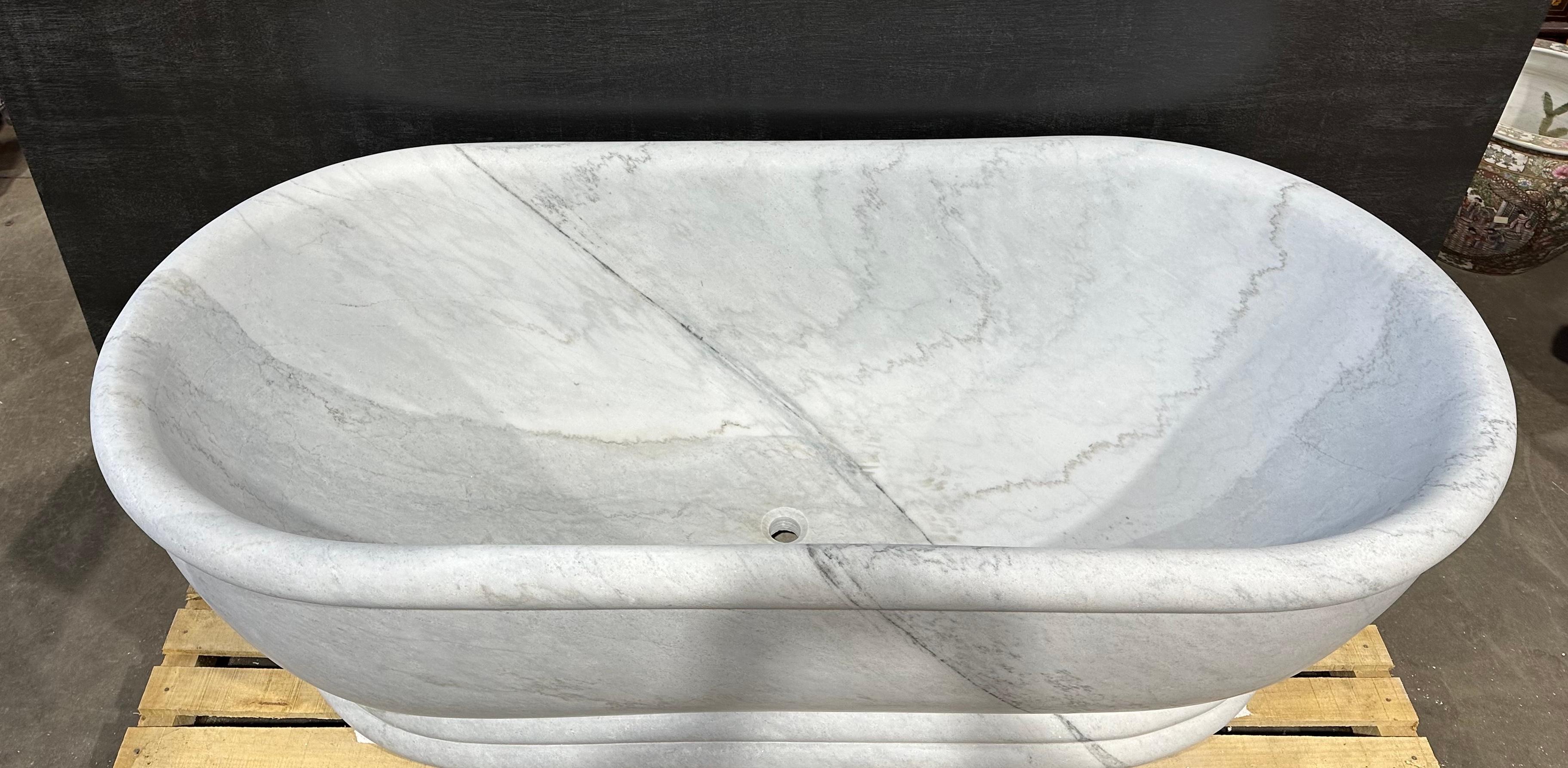 Hand-Carved Marble Baroque Style Bath For Sale