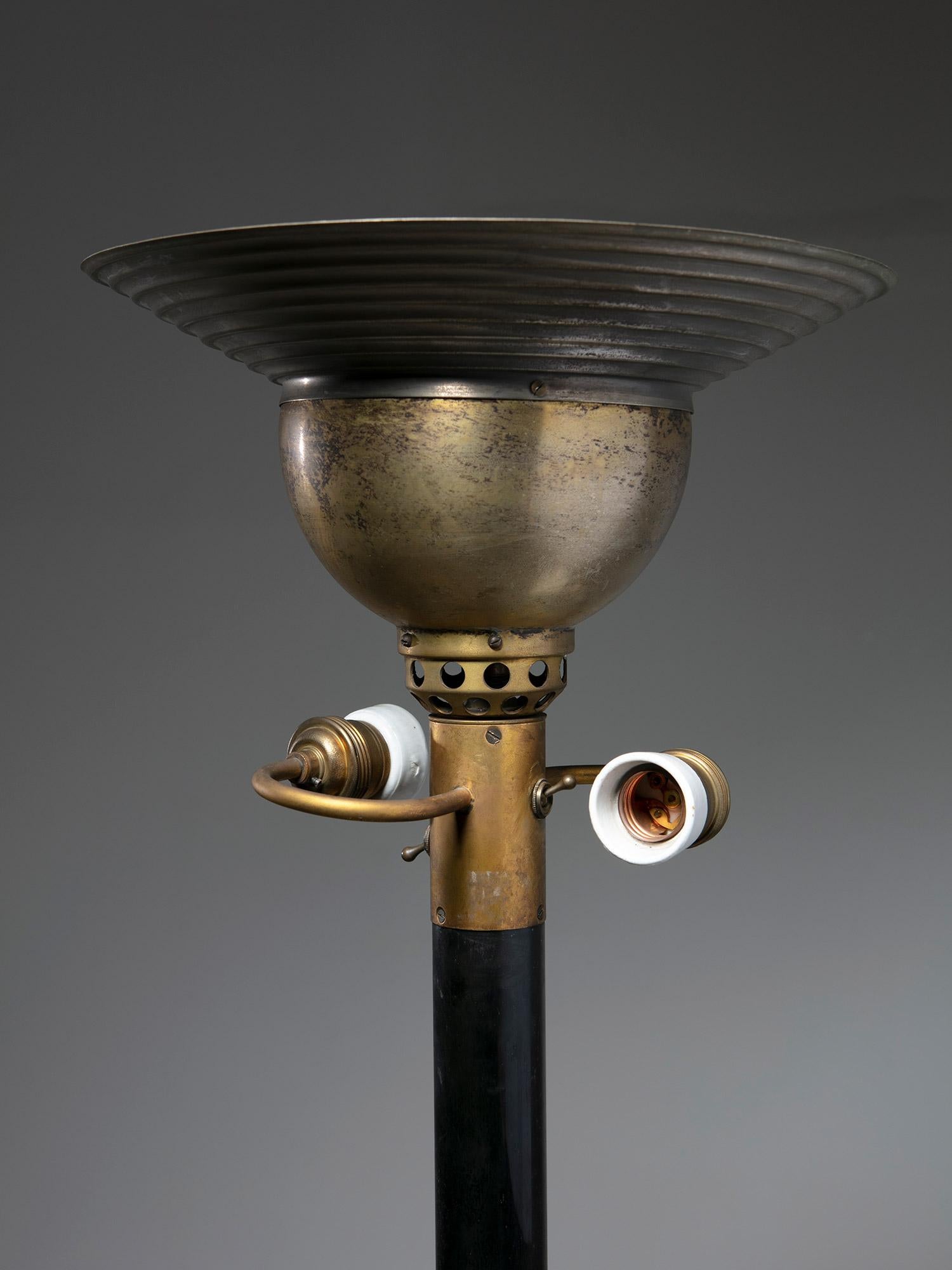 Mid-20th Century Marble Base and Metal Body Floor Lamp attributed to Azucena, italy, 1950s For Sale
