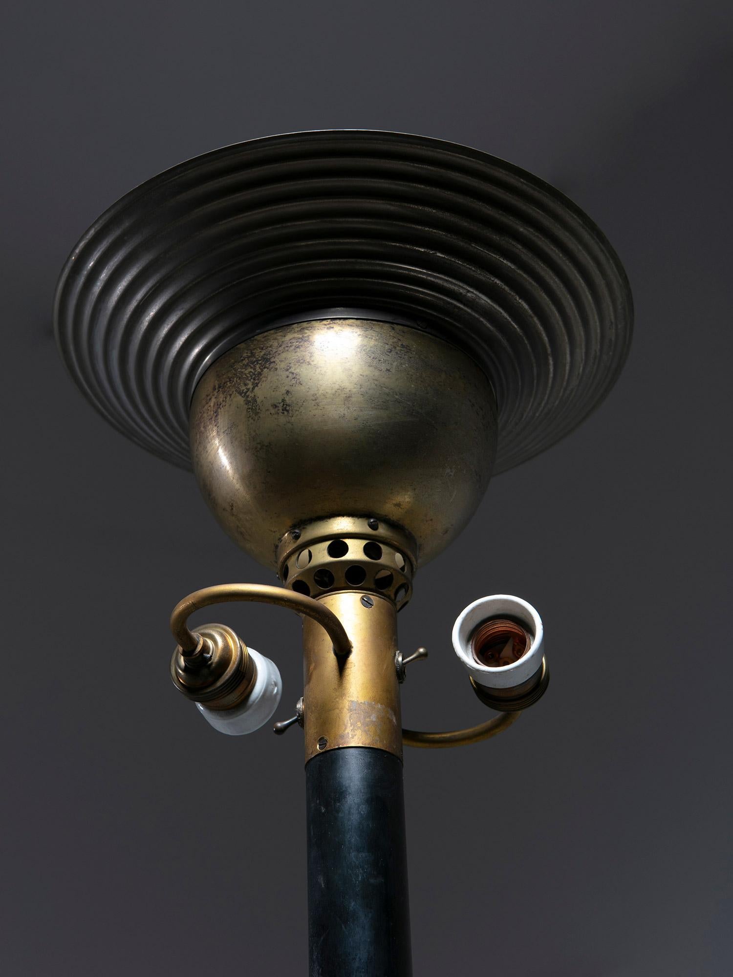Brass Marble Base and Metal Body Floor Lamp attributed to Azucena, italy, 1950s For Sale