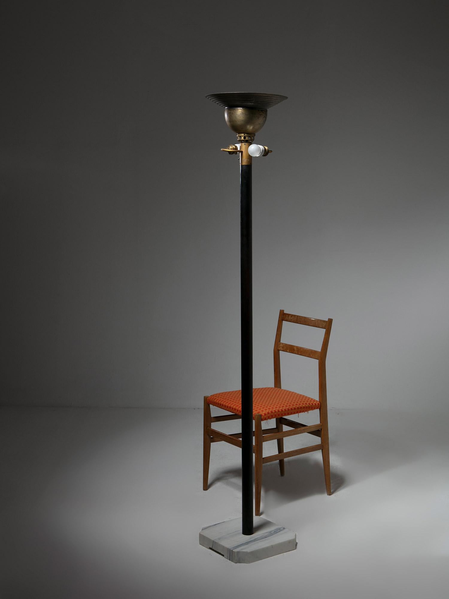 Marble Base and Metal Body Floor Lamp attributed to Azucena, italy, 1950s For Sale 3