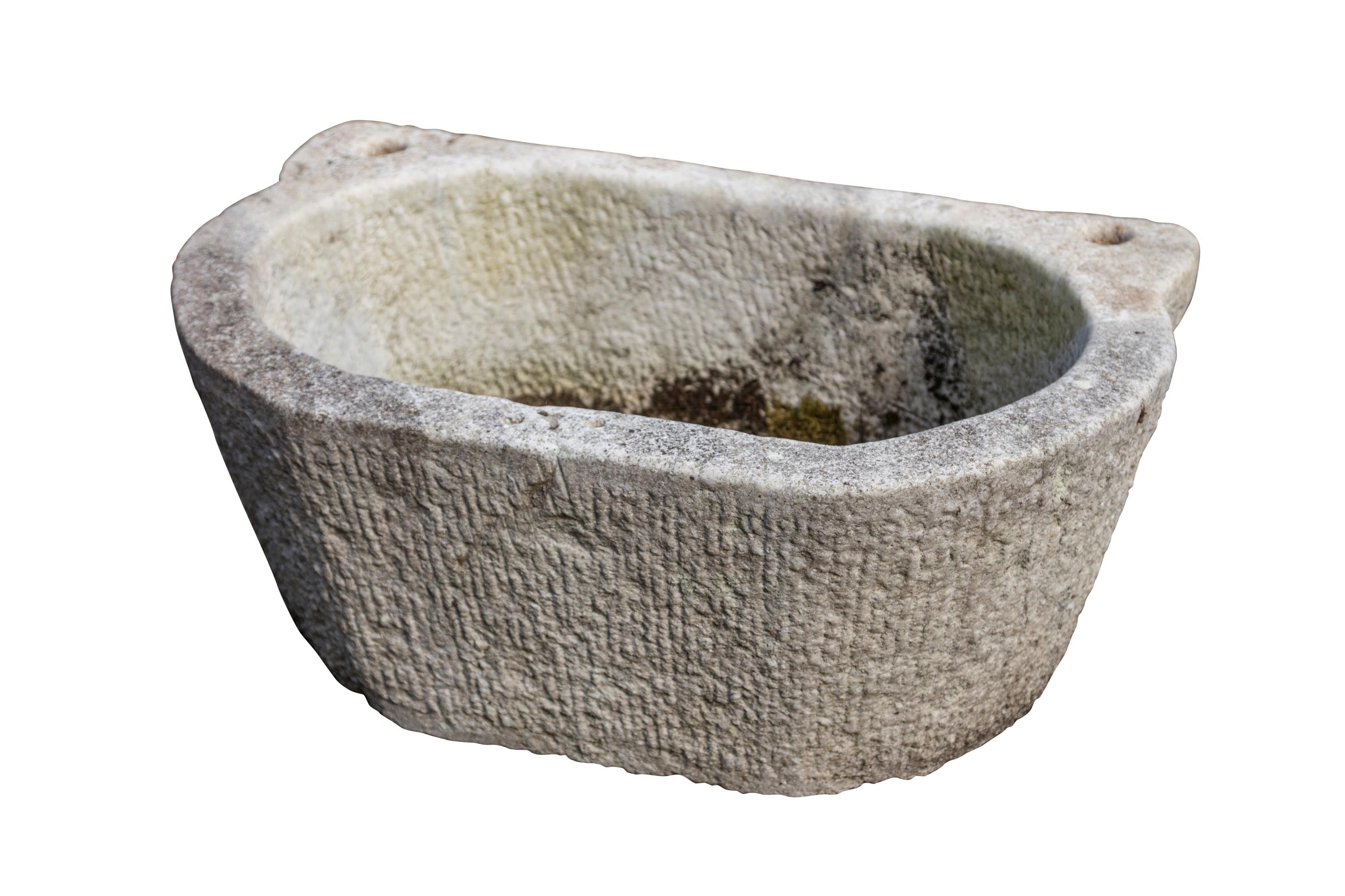 Mid-19th century solid marble bath. Used for washing horse’s feet. To use as a planter, the bath would require drainage holes which can be carried out on site.
Weight approx 250kg