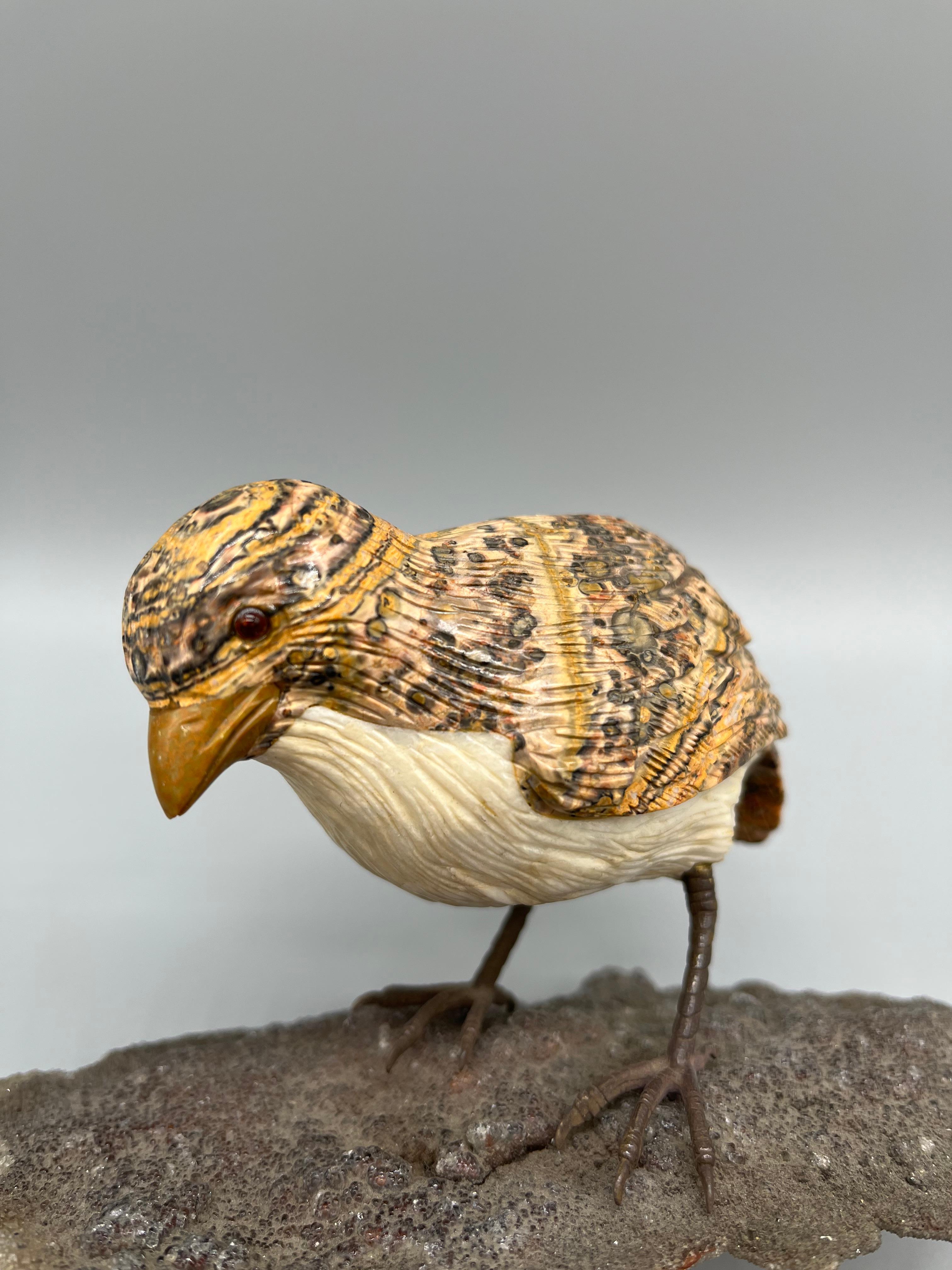 Hand-Painted Marble Bird with Red Cristal Eyes For Sale