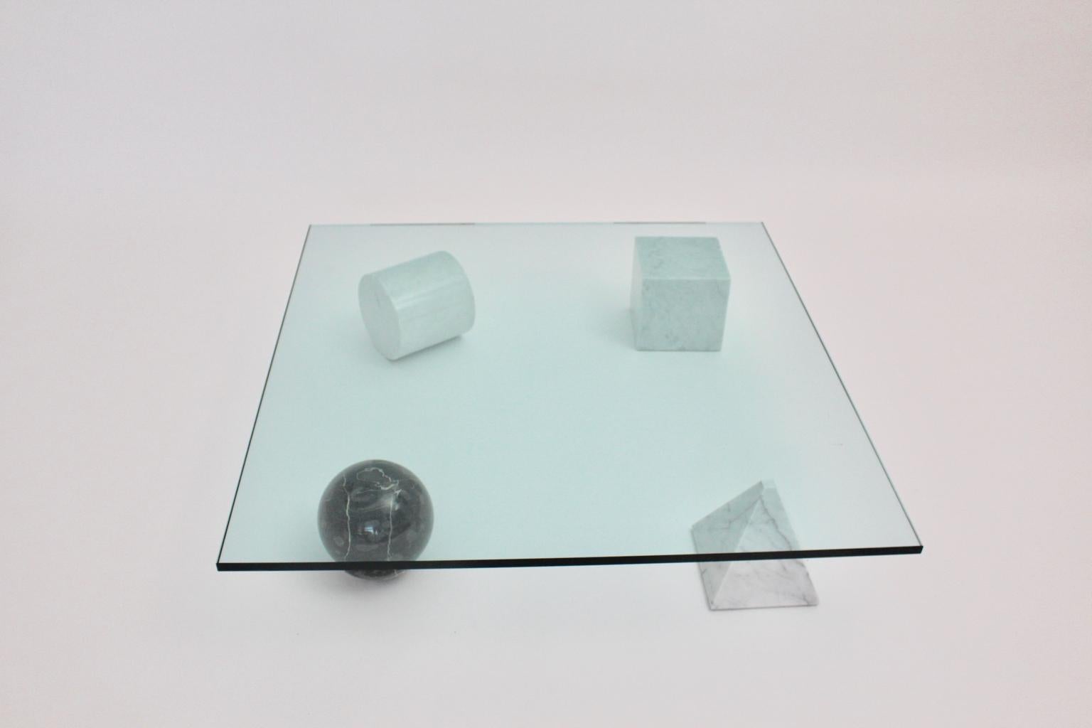 Italian Massimo and Lella Vignelli Vintage Black White Marble Coffee Table 1979 Italy