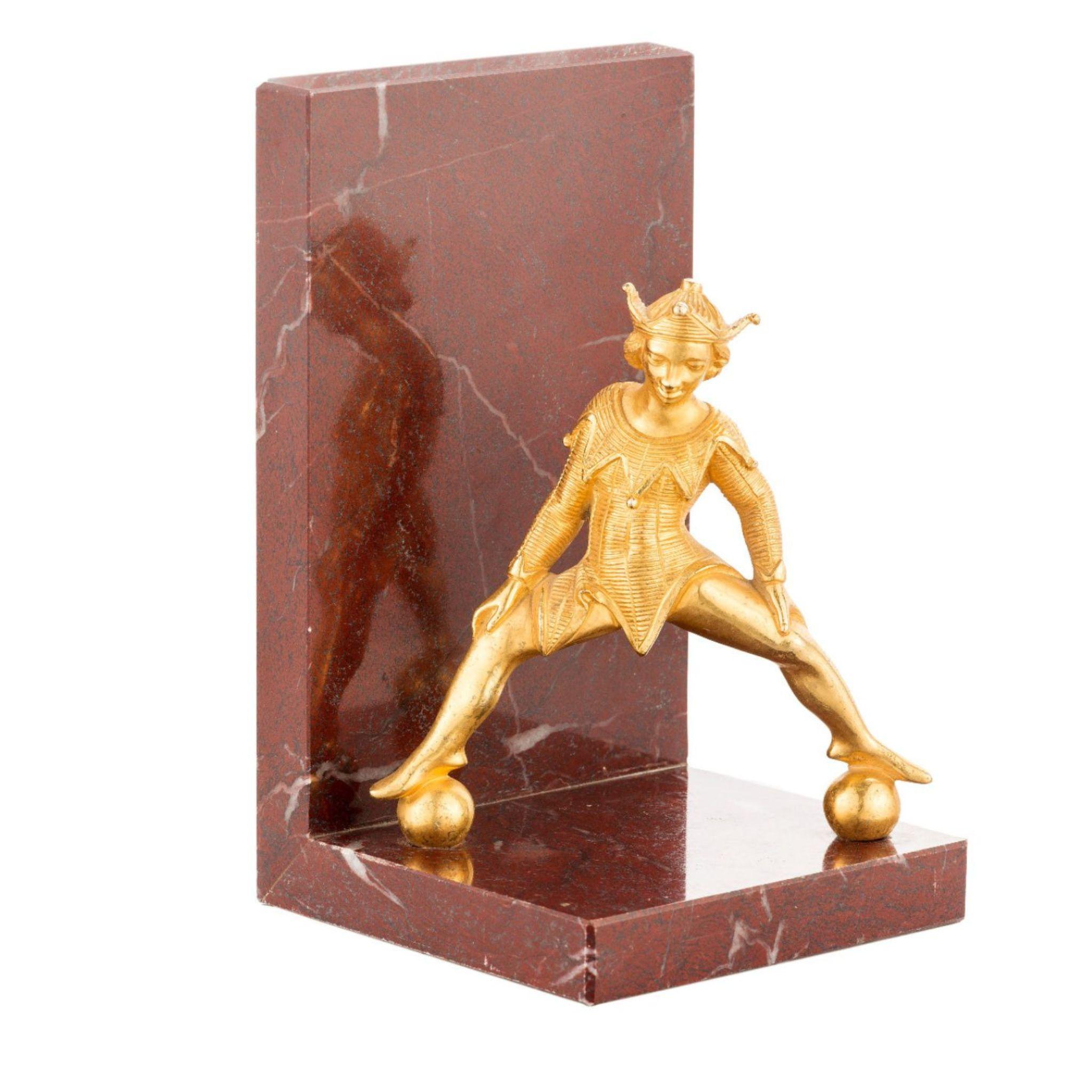 Contemporary Belle marble bookend with brass jester For Sale