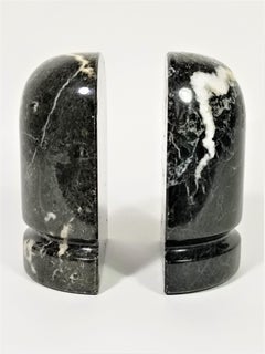 Marble Bookends Black with White Veins 1980s Midcentury