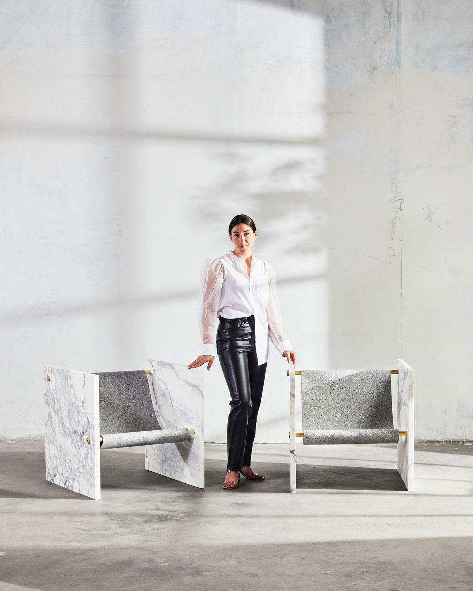 Sedia in marmo, ottone e mohair di Slash Objects in vendita 4