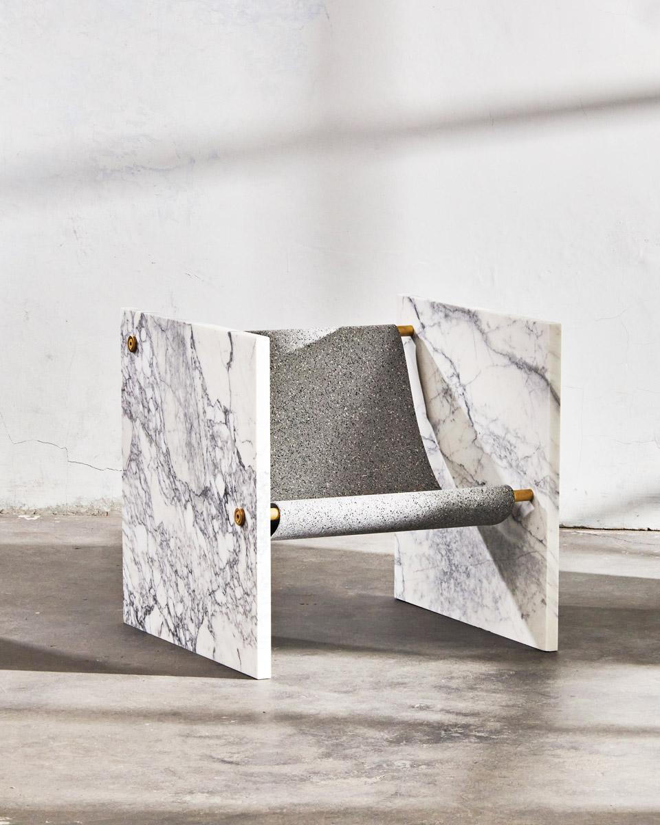 Marble, Brass, and Mohair Chair by Slash Objects For Sale 6