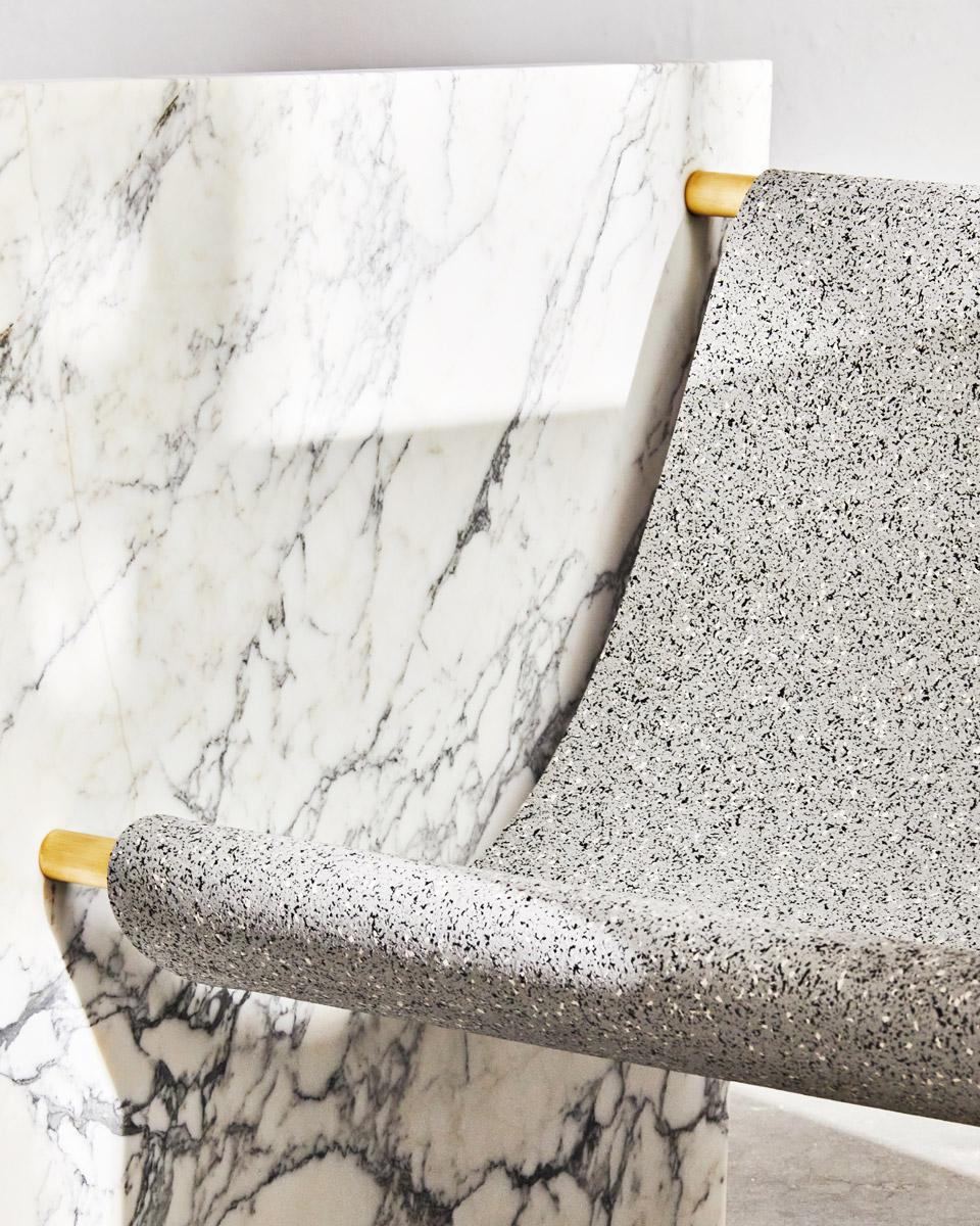 Marble, Brass, and Mohair Chair by Slash Objects For Sale 2