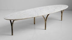 Marble & Brass Surfboard Coffee Table, Italy, circa 1970