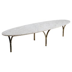 Marble & Brass Surfboard Coffee Table, Italy, circa 1970
